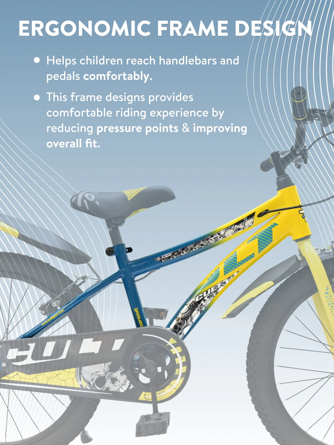 Throne 20T Steel Kids Bike with Rigid Fork, Single Wall Rim, V brakes and Chain Guard Yellow Blue - Image 4