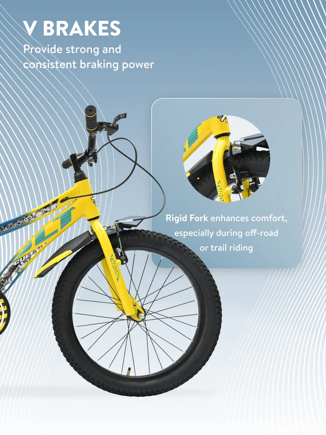 Throne 20T Steel Kids Bike with Rigid Fork, Single Wall Rim, V brakes and Chain Guard Yellow Blue - Image 5