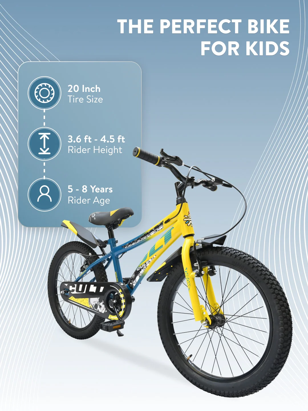 Throne 20T Steel Kids Bike with Rigid Fork, Single Wall Rim, V brakes and Chain Guard Yellow Blue - Image 9