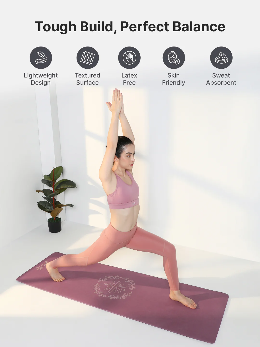CULT TPE Yoga Mat 10mm Extra Thick with Carry Strap and Bag   Non-Toxic, Latex-Free, Anti-Slip, Tear-Resistant & Lightweight   Superior Cushioning for Joint Support, Ideal for Yoga, Pilates, Meditation & Home Workouts - Maroon - Image 4