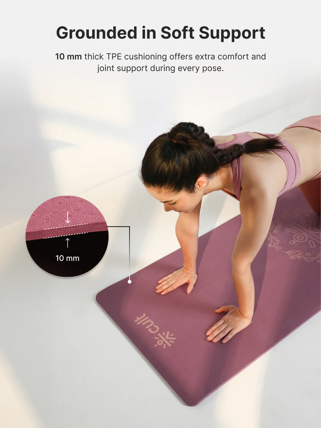 CULT TPE Yoga Mat 10mm Extra Thick with Carry Strap and Bag   Non-Toxic, Latex-Free, Anti-Slip, Tear-Resistant & Lightweight   Superior Cushioning for Joint Support, Ideal for Yoga, Pilates, Meditation & Home Workouts - Maroon - Image 7