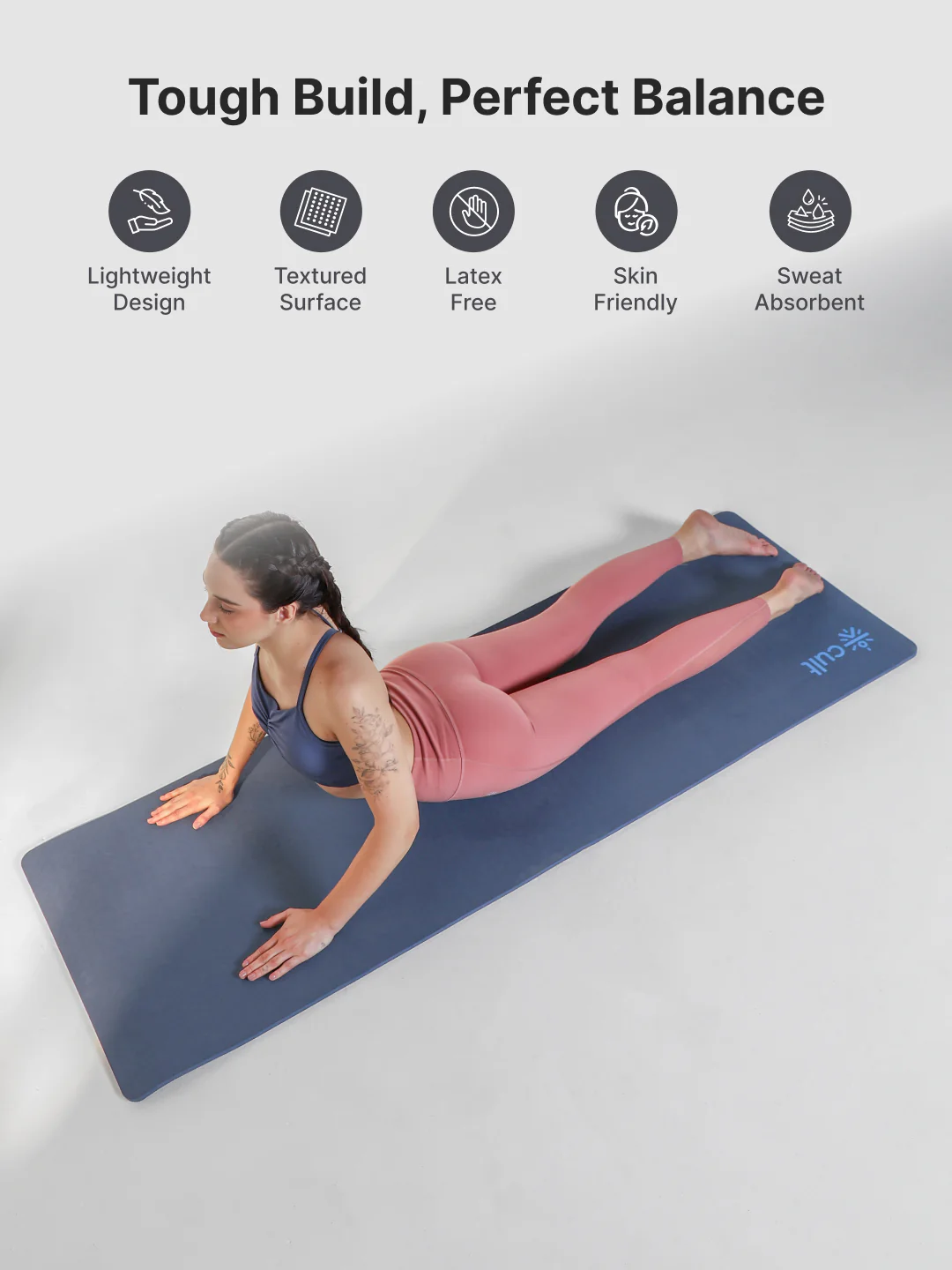 CULT TPE Yoga Mat 10mm Extra Thick with Carry Strap and Bag  Non-Toxic, Latex-Free, Anti-Slip, Tear-Resistant & Lightweight   Superior Cushioning for Joint Support, Meditation & Home Workouts- Navy - Image 4