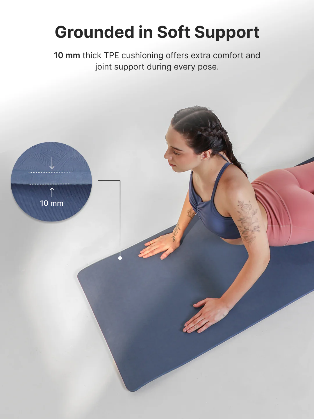 CULT TPE Yoga Mat 10mm Extra Thick with Carry Strap and Bag  Non-Toxic, Latex-Free, Anti-Slip, Tear-Resistant & Lightweight   Superior Cushioning for Joint Support, Meditation & Home Workouts- Navy - Image 7