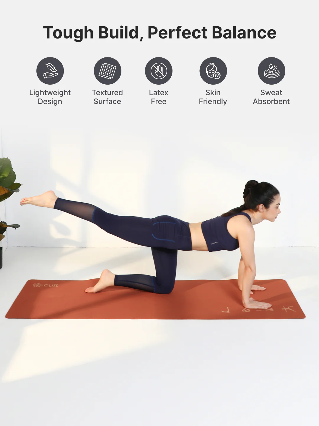 Cult TPE Yoga Mat, Non-Toxic Latex-Free, Anti-Slip, Extra-Thick Cushioning, Tear-Resistant, Travel Strap 6mm (Brown) - Image 4