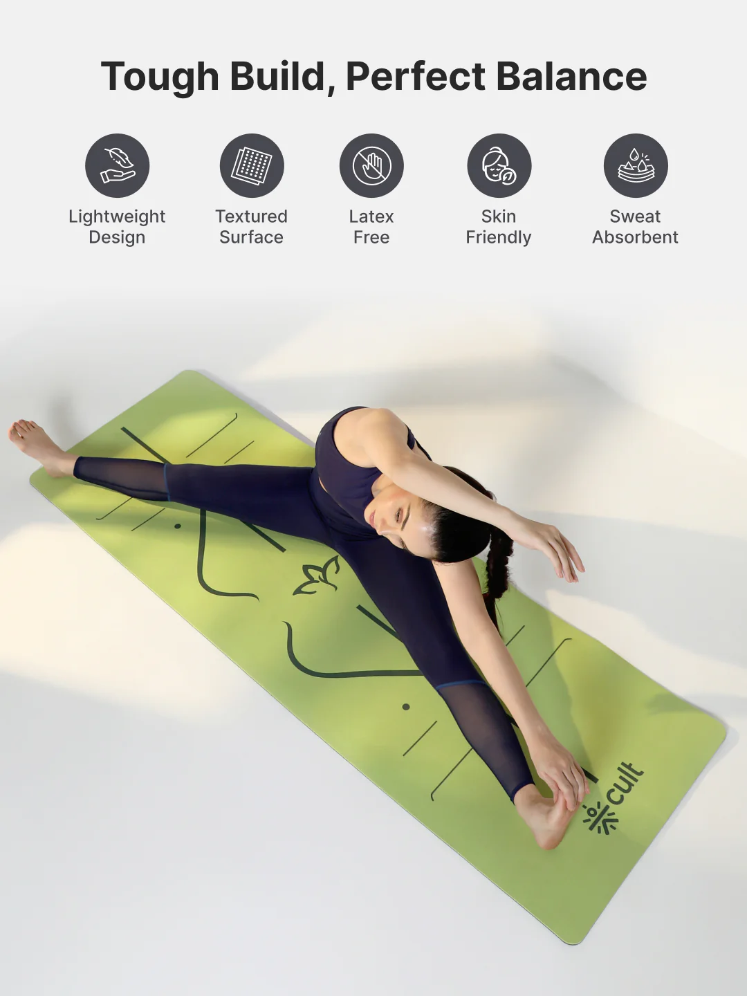 Cult TPE Yoga Mat, Non-Toxic Latex-Free, Anti-Slip, Extra-Thick Cushioning, Tear-Resistant, Travel Strap 6mm (Seismic Green) - Image 4