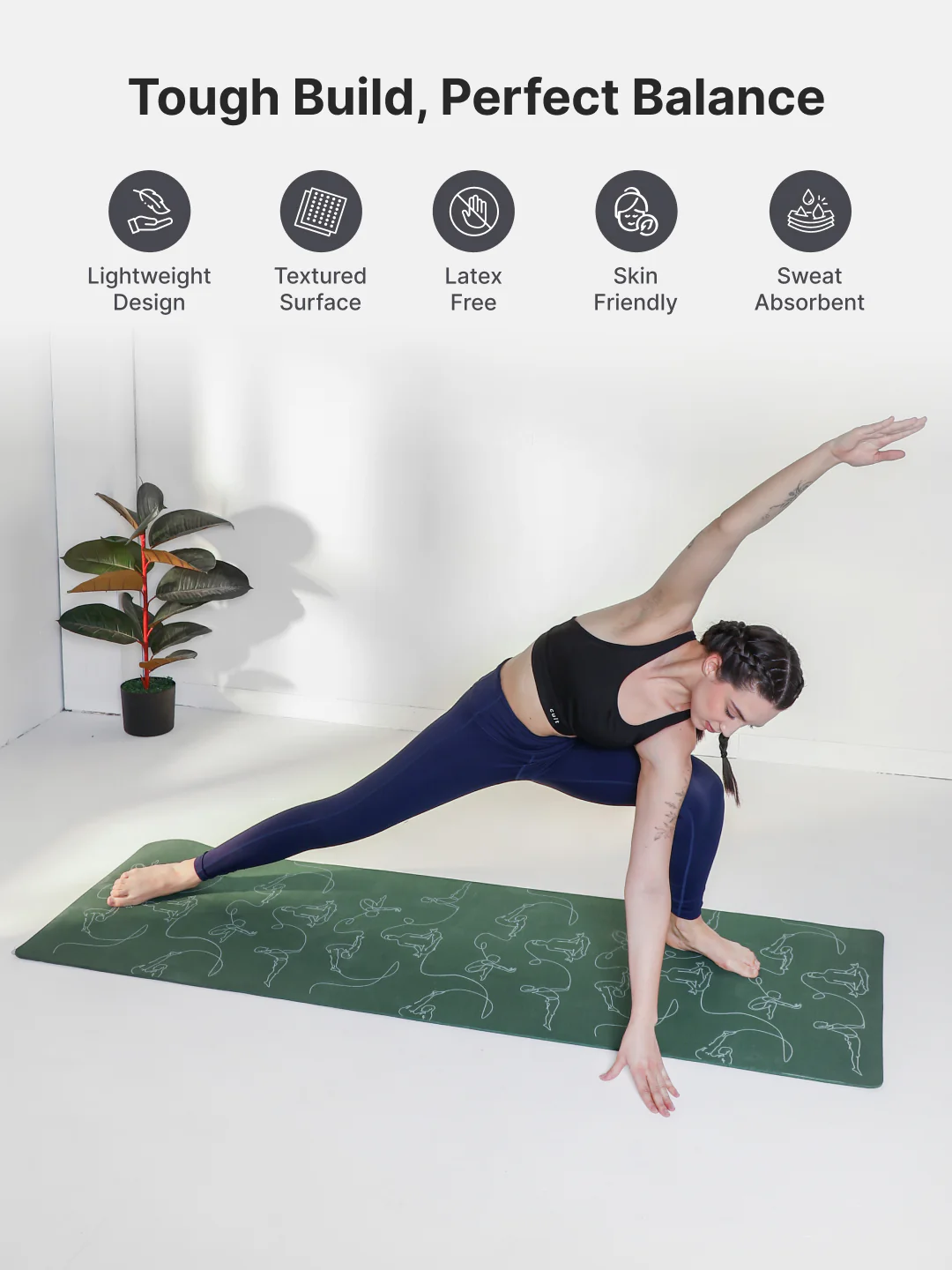 Cult TPE Yoga Mat, Non-Toxic Latex-Free, Anti-Slip, Extra-Thick Cushioning, Tear-Resistant, Travel Strap 6mm (Forest Green) - Image 4