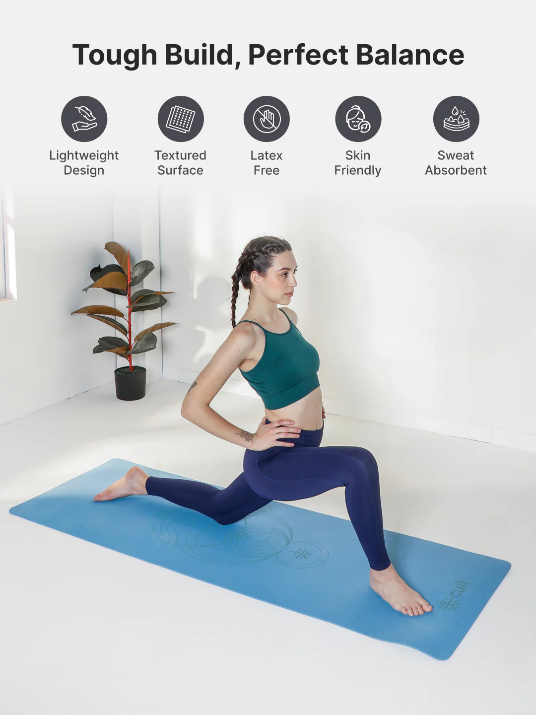 Cult TPE Yoga Mat, Non-Toxic Latex-Free, Anti-Slip, Extra-Thick Cushioning, Tear-Resistant, Travel Strap 6mm (Reef Blue) - Image 4