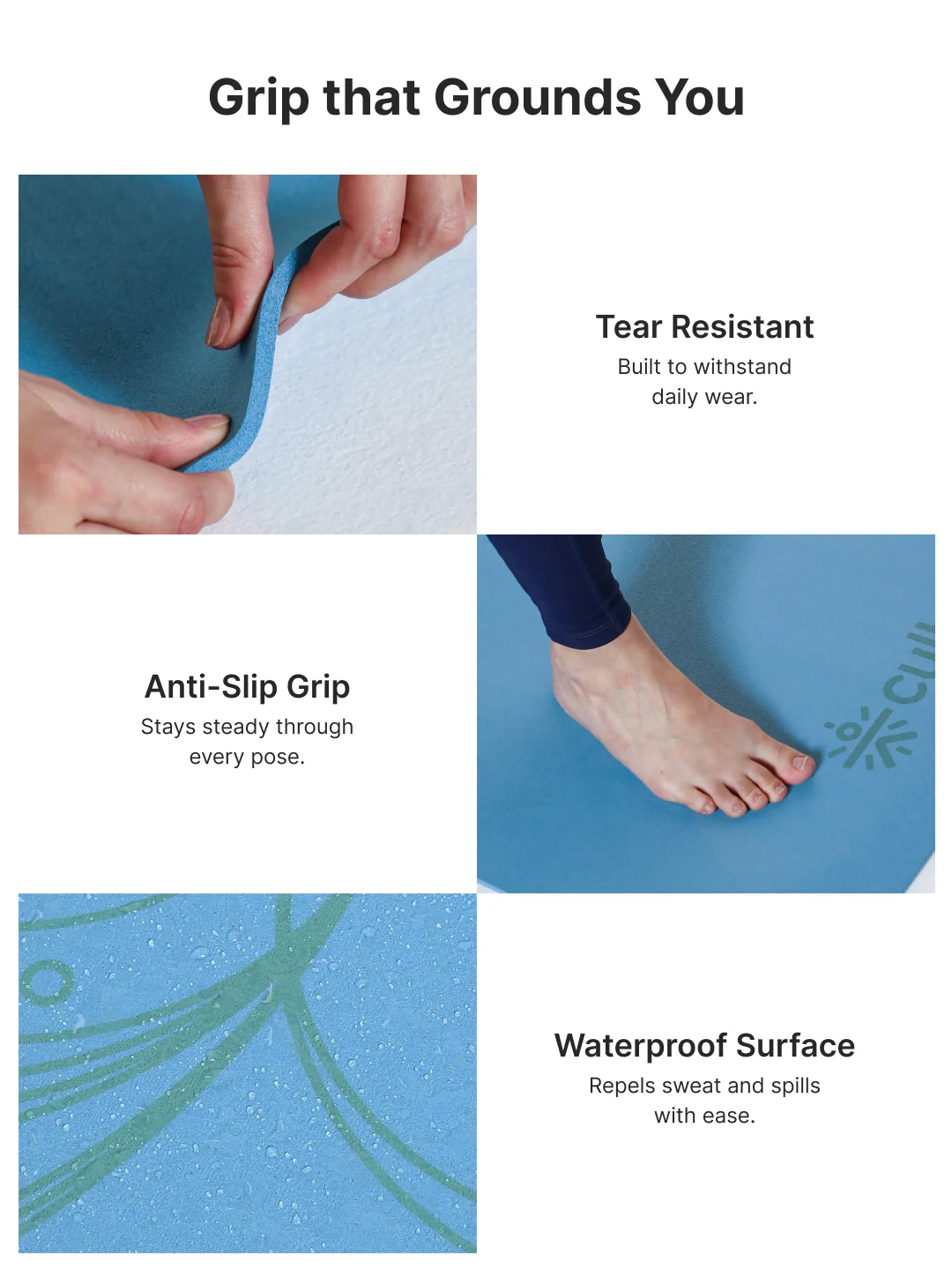 Cult TPE Yoga Mat, Non-Toxic Latex-Free, Anti-Slip, Extra-Thick Cushioning, Tear-Resistant, Travel Strap 6mm (Reef Blue) - Image 5
