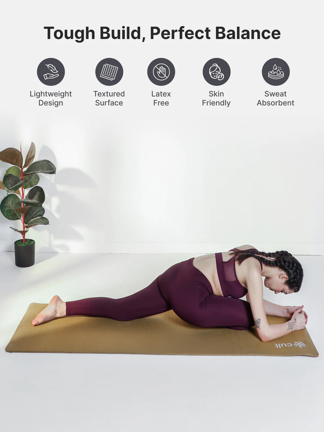 CULT Ultra Cushioned 8mm TPE Yoga & Pilates Mat   Eco-Friendly, Skin-Friendly, Anti-Skid, Tear-Resistant, Lightweight & Portable with Carry Strap and Bag   Ideal for Home, Gym & Outdoor Workouts - Brown - Image 4