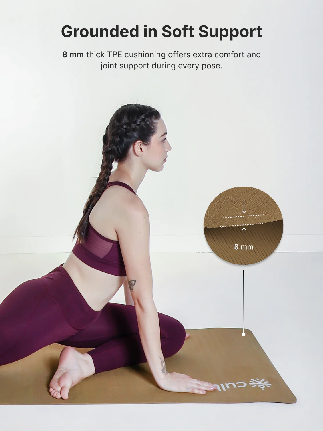 CULT Ultra Cushioned 8mm TPE Yoga & Pilates Mat   Eco-Friendly, Skin-Friendly, Anti-Skid, Tear-Resistant, Lightweight & Portable with Carry Strap and Bag   Ideal for Home, Gym & Outdoor Workouts - Brown - Image 7