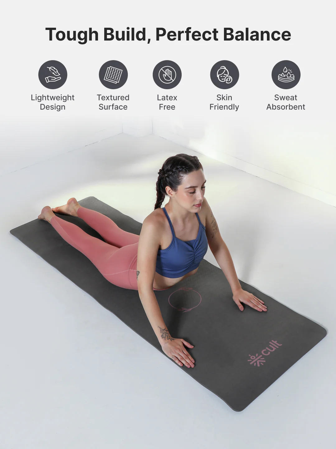 CULT Ultra Cushioned 8mm TPE Yoga & Pilates Mat   Eco-Friendly, Skin-Friendly, Anti-Skid, Tear-Resistant, Lightweight & Portable with Carry Strap and Bag  Ideal for Home, Gym & Outdoor Workouts - Dark Grey - Image 4