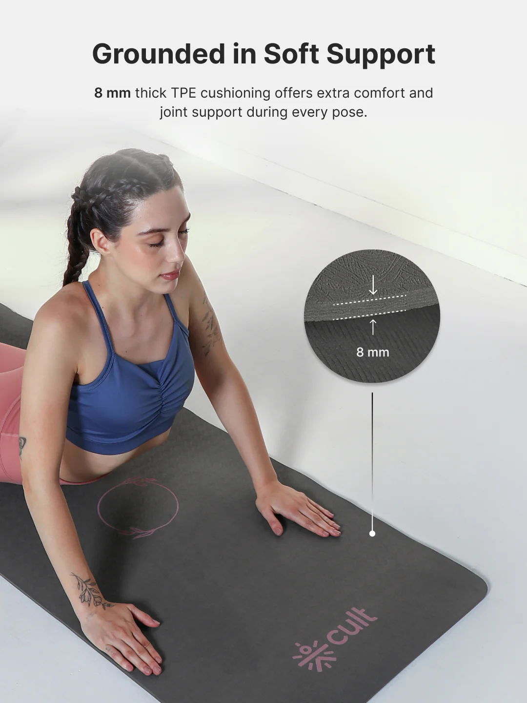 CULT Ultra Cushioned 8mm TPE Yoga & Pilates Mat   Eco-Friendly, Skin-Friendly, Anti-Skid, Tear-Resistant, Lightweight & Portable with Carry Strap and Bag  Ideal for Home, Gym & Outdoor Workouts - Dark Grey - Image 7