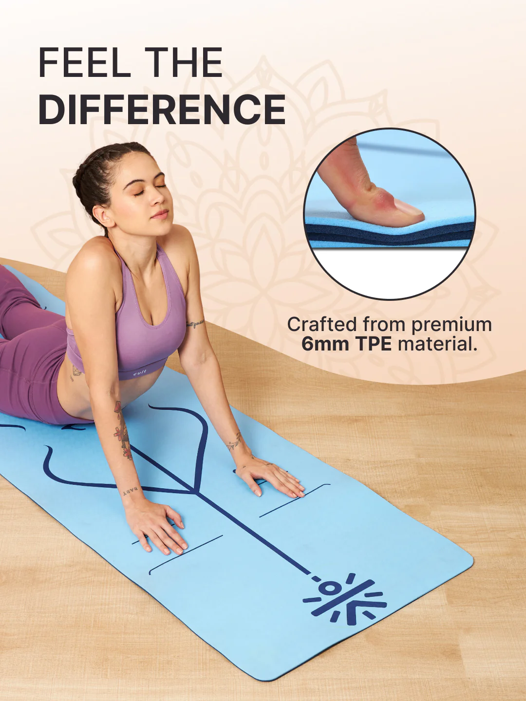 TPE Alignment Yoga Mat Blue 6mm with Carry Bag & Yoga Wheel Blue - Image 4