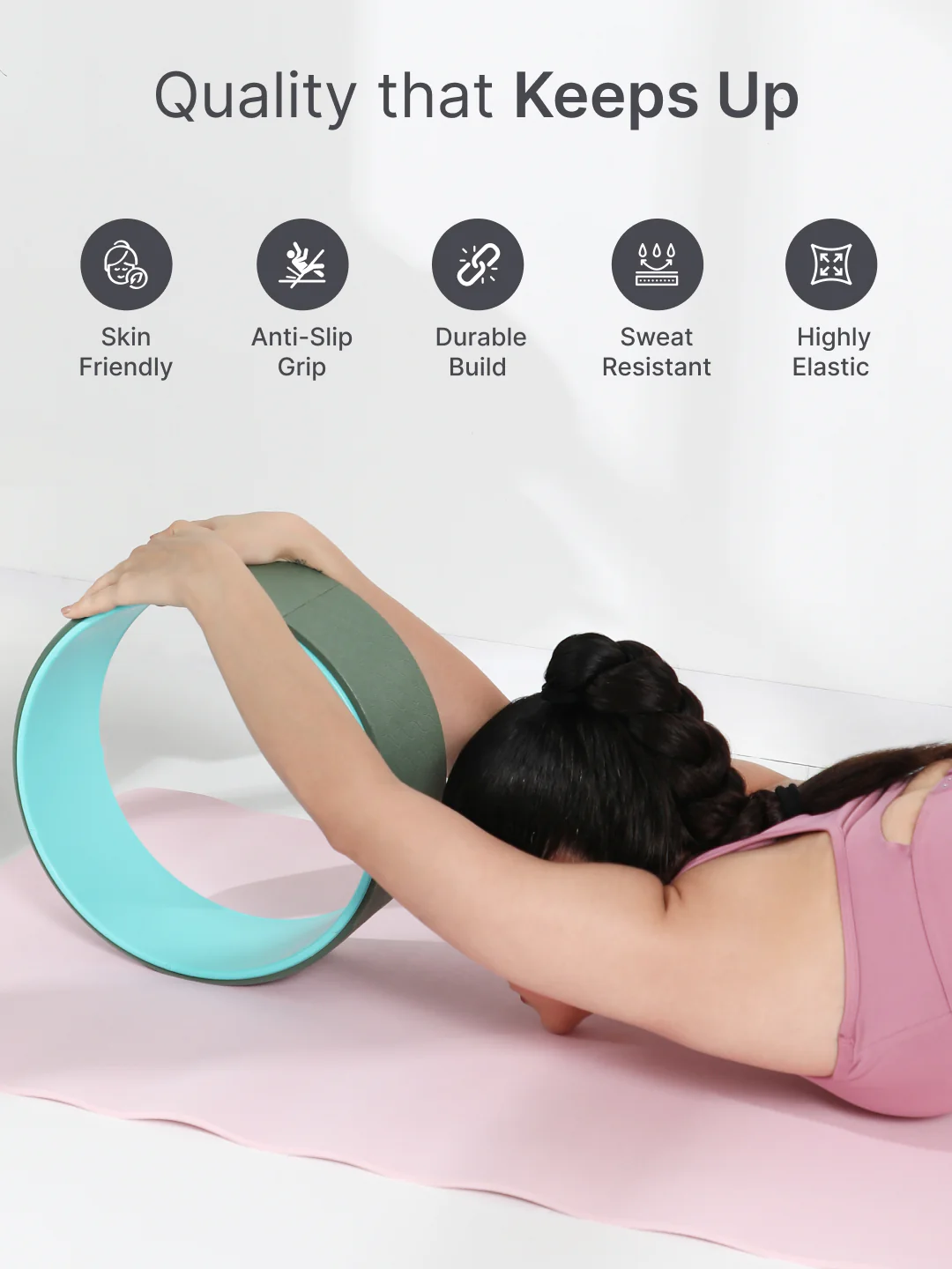TPE Alignment 6mm Yoga Mat Green with Carry Strap & Yoga Wheel Green - Image 3