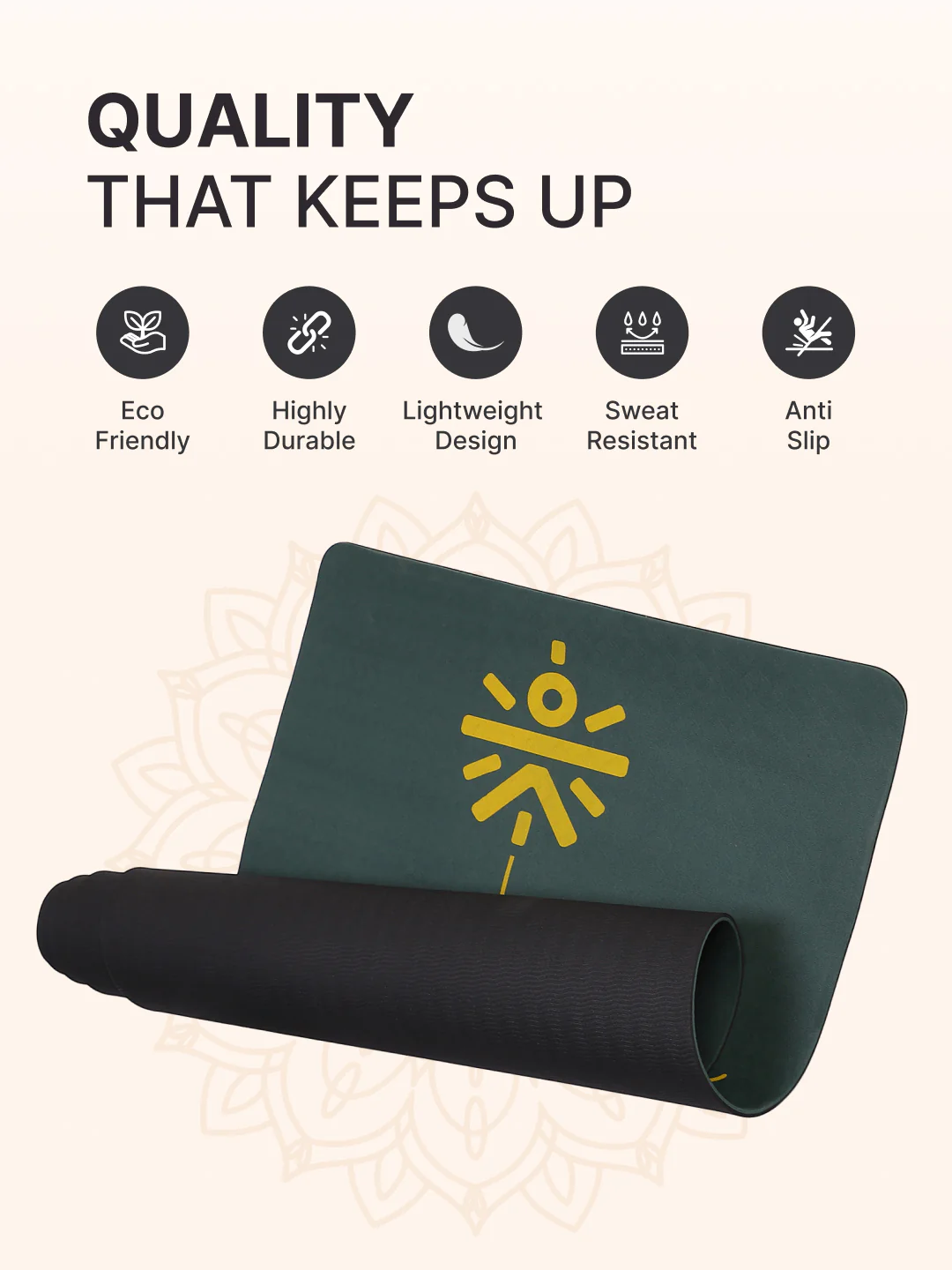 TPE Alignment 6mm Yoga Mat Green with Carry Strap & Yoga Wheel Green - Image 4