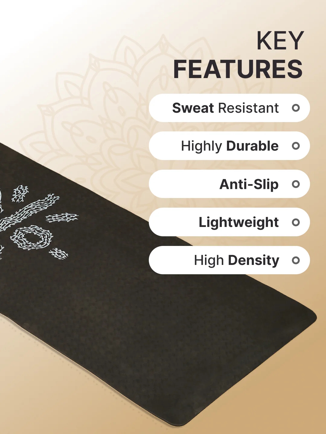 TPE 6mm Yoga Mat Black with Carry Bag & Yoga Belt Black - Image 2