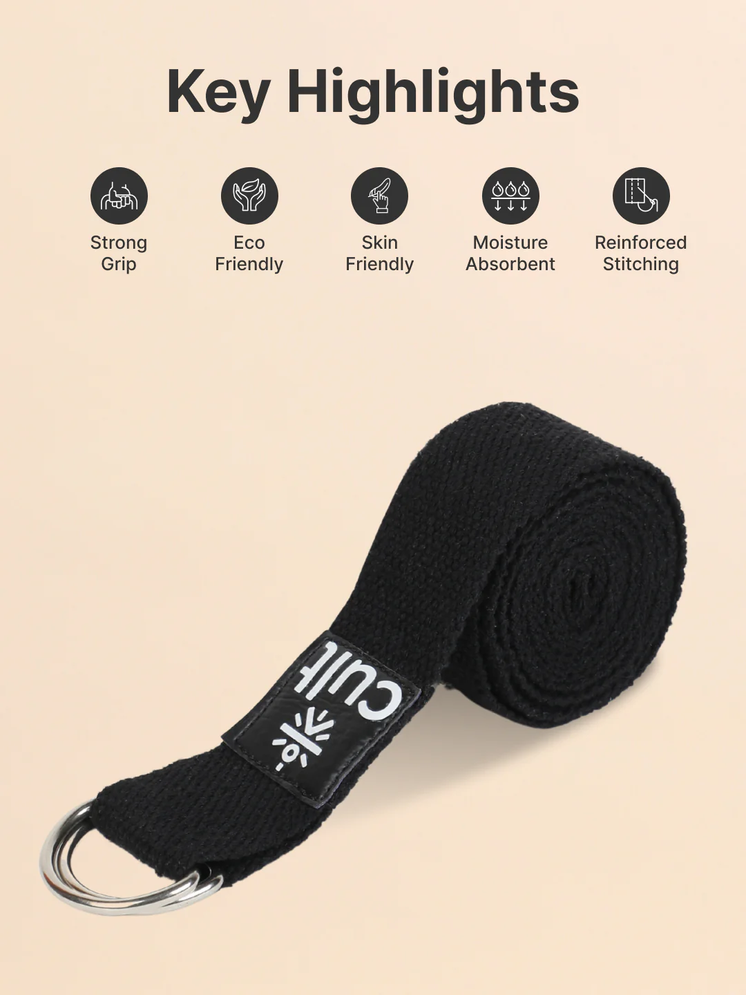 TPE 6mm Yoga Mat Black with Carry bag & Yoga Wheel Grey & Yoga Belt Black - Image 5