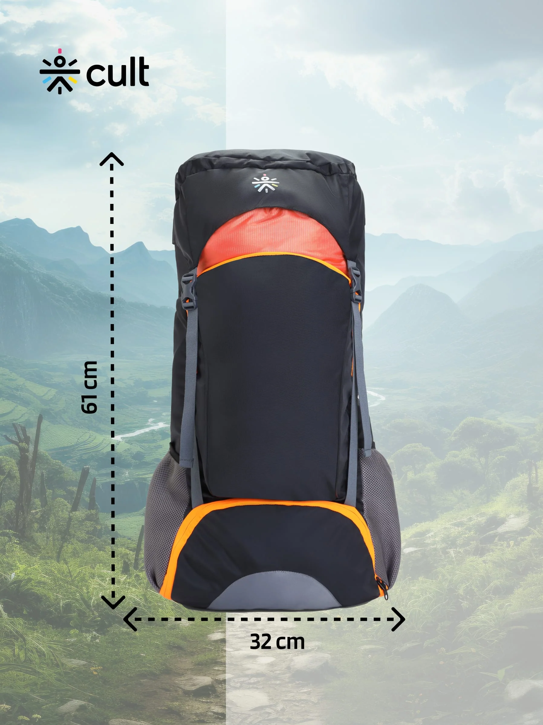 Travel Rucksack 55 L Black Orange - Image 2