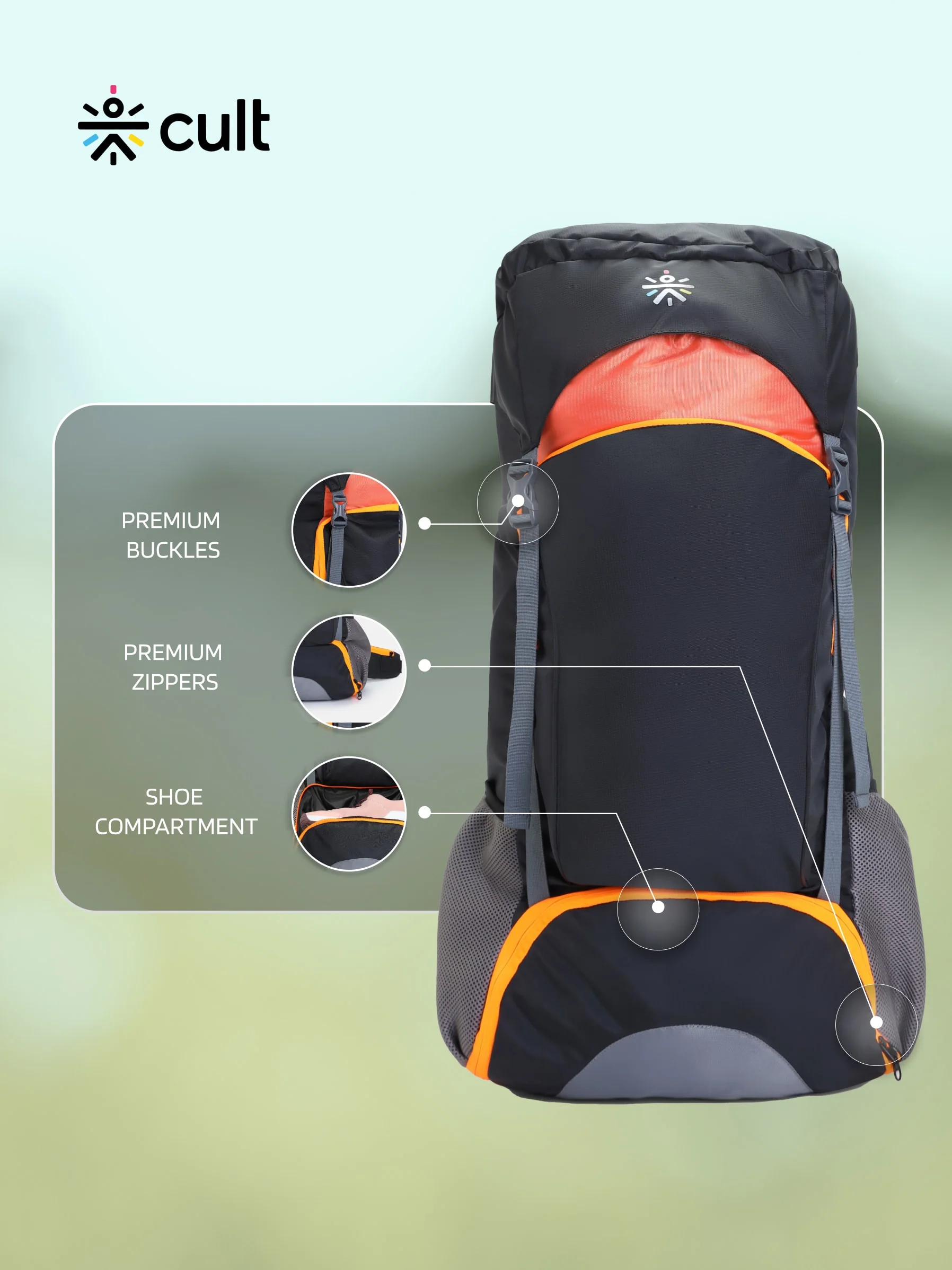 Travel Rucksack 55 L Black Orange - Image 3