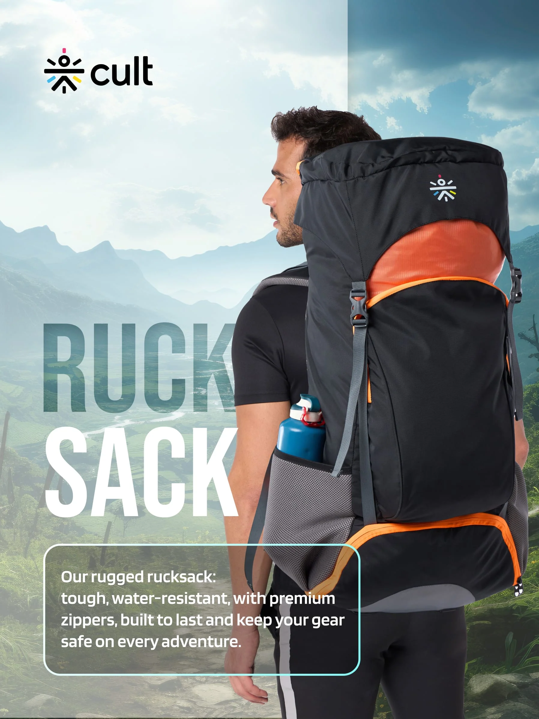 Travel Rucksack 55 L Black Orange - Image 6