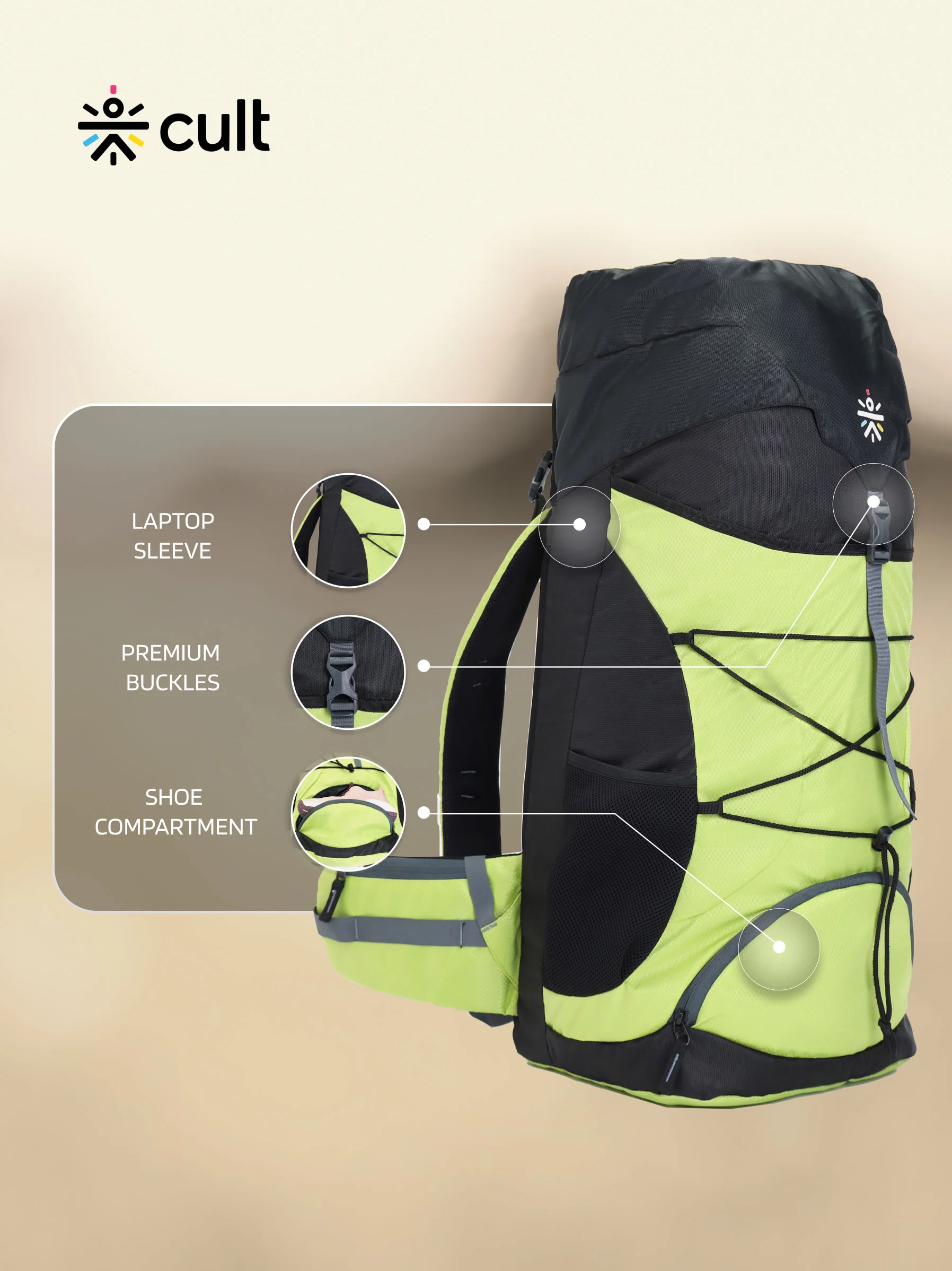 Travel Rucksack 60 L Green - Image 3