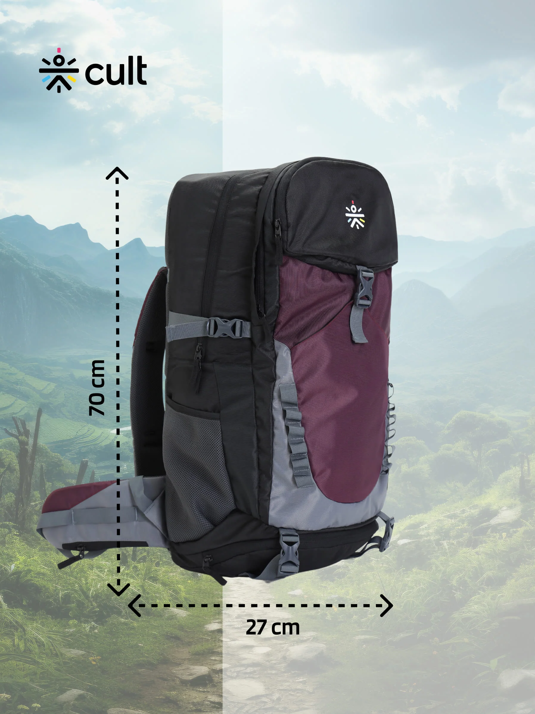 Travel Rucksack 60 L Maroon - Image 2