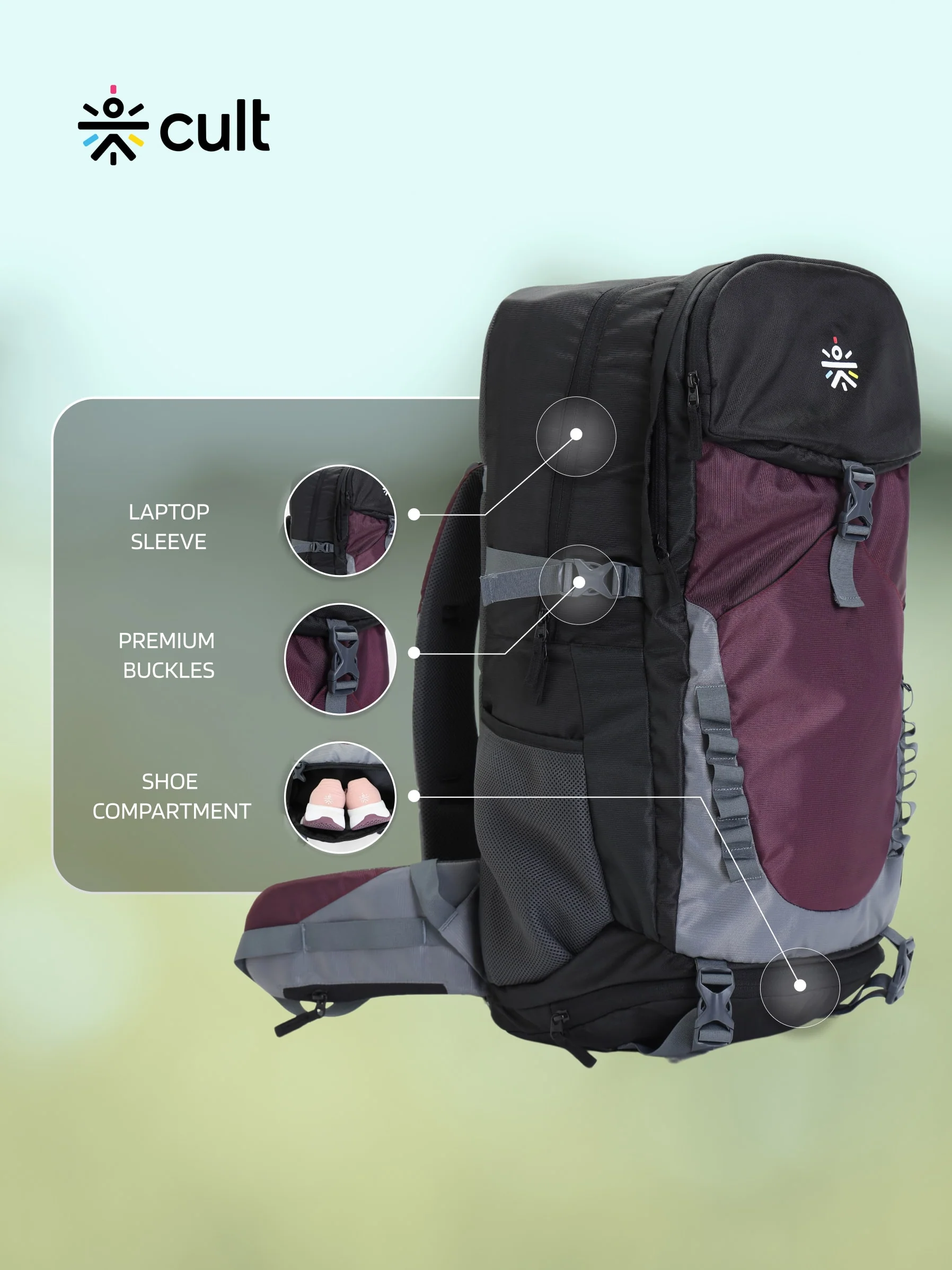 Travel Rucksack 60 L Maroon - Image 3