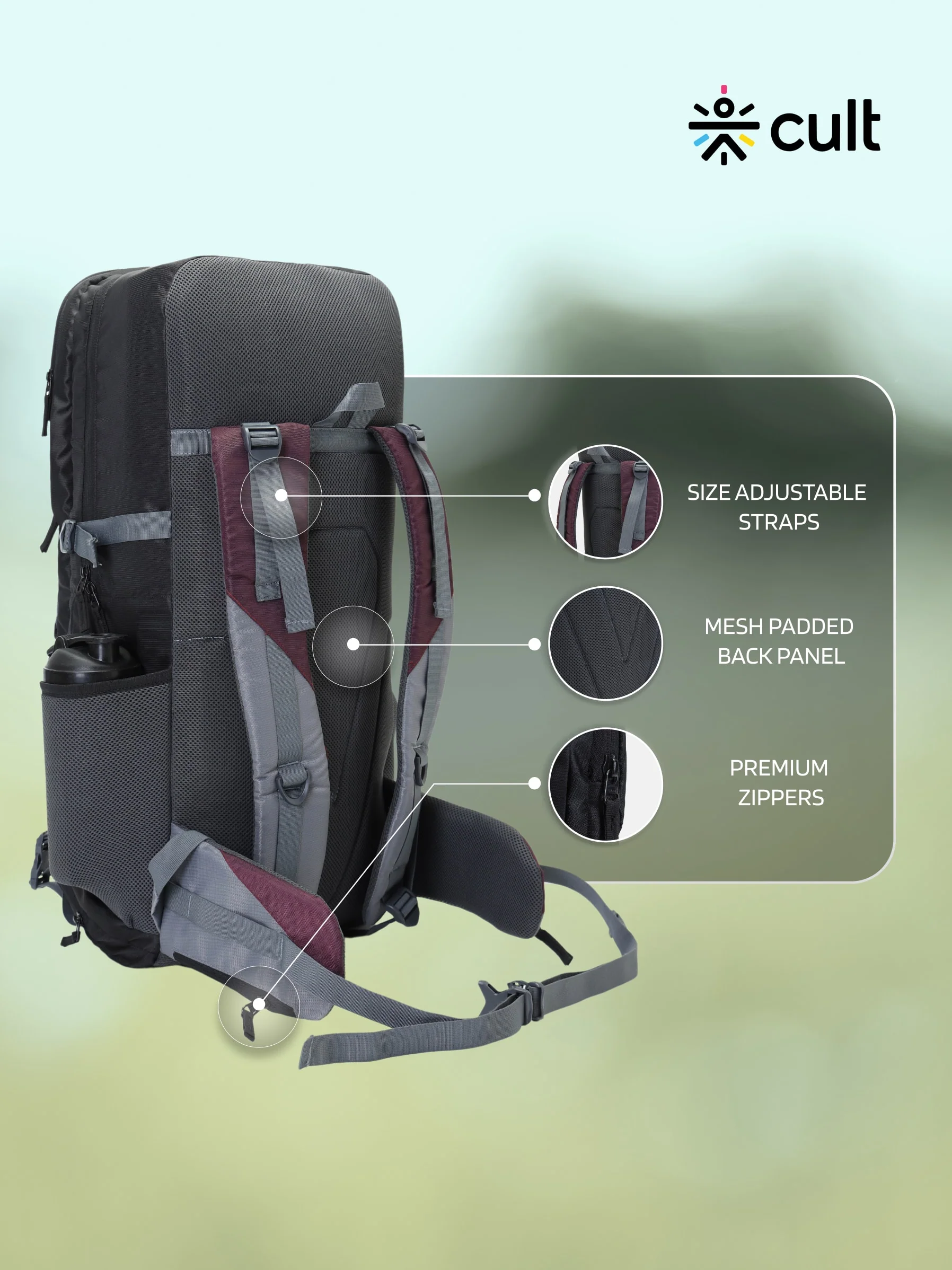 Travel Rucksack 60 L Maroon - Image 4