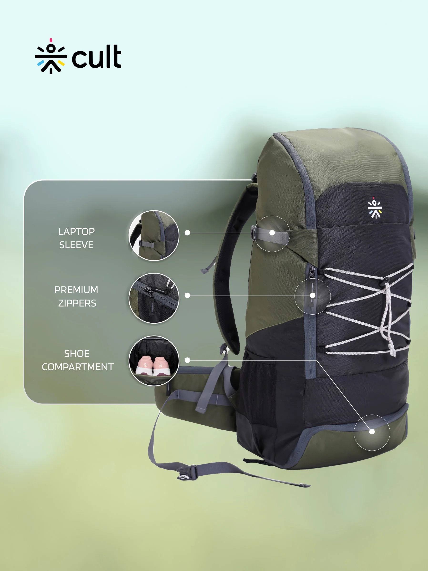 Travel Rucksack 65 L Green - Image 3