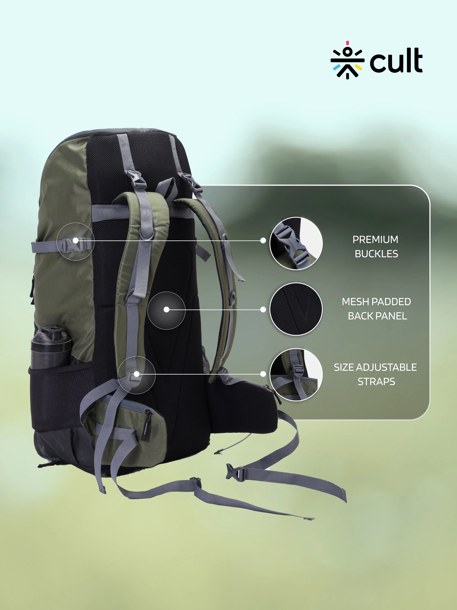 Travel Rucksack 65 L Green - Image 4