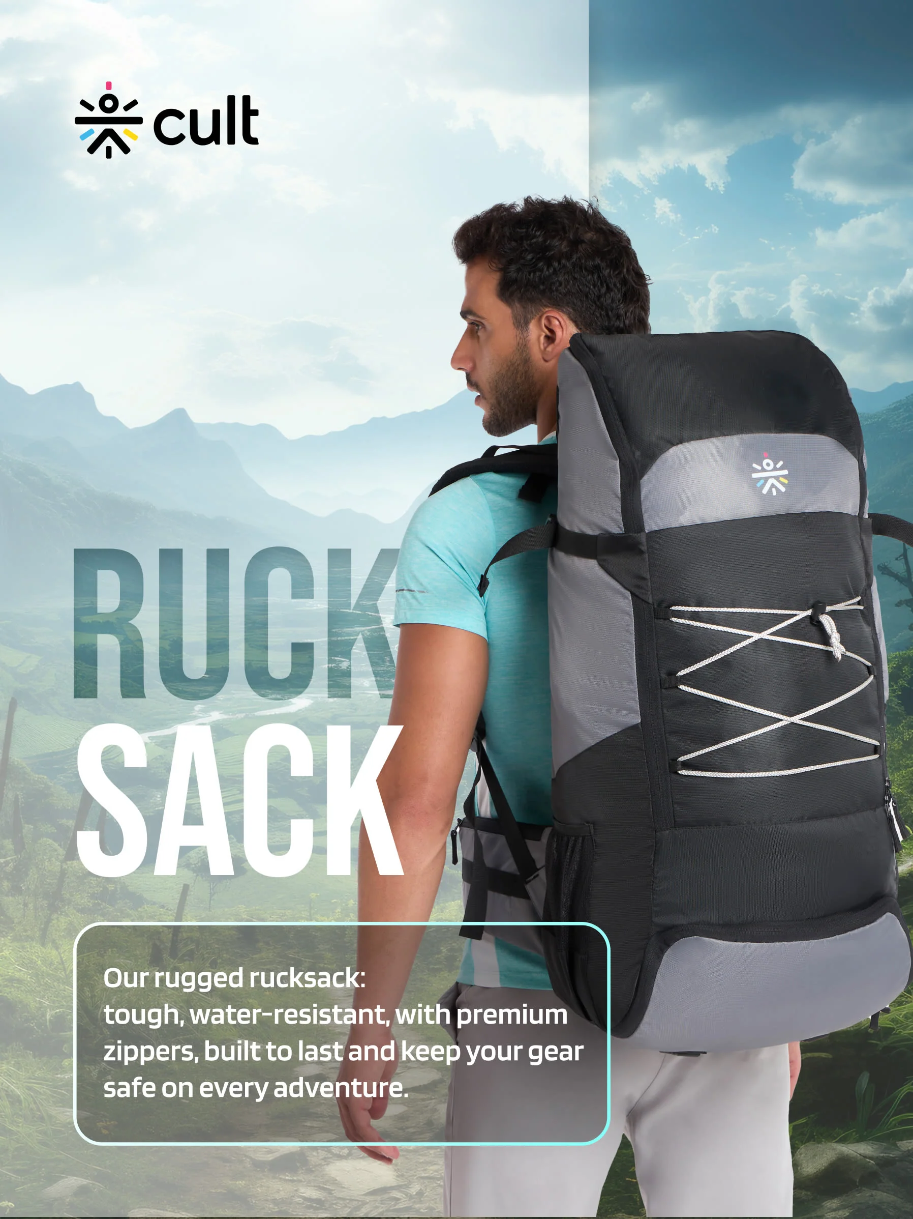 cult 65 Litre Travel Backpack Hiking Trekking Bag Camping Rucksack with Water Proof Rain Cover, Shoe Compartment Grey&nbsp; - Image 6