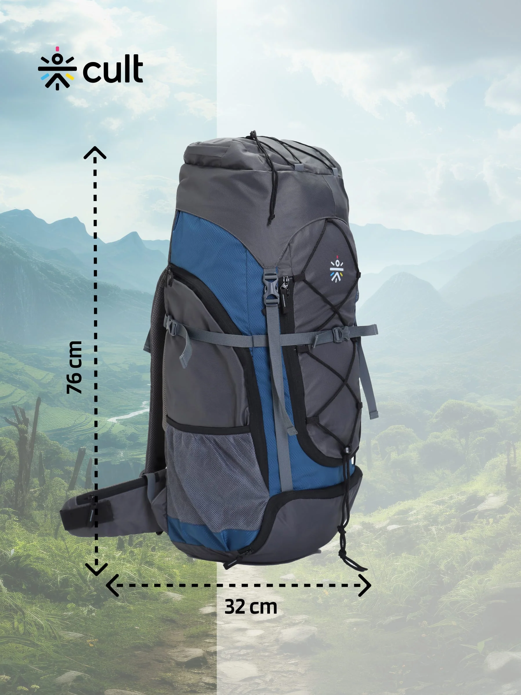 Travel Rucksack 65 L Grey Blue - Image 2