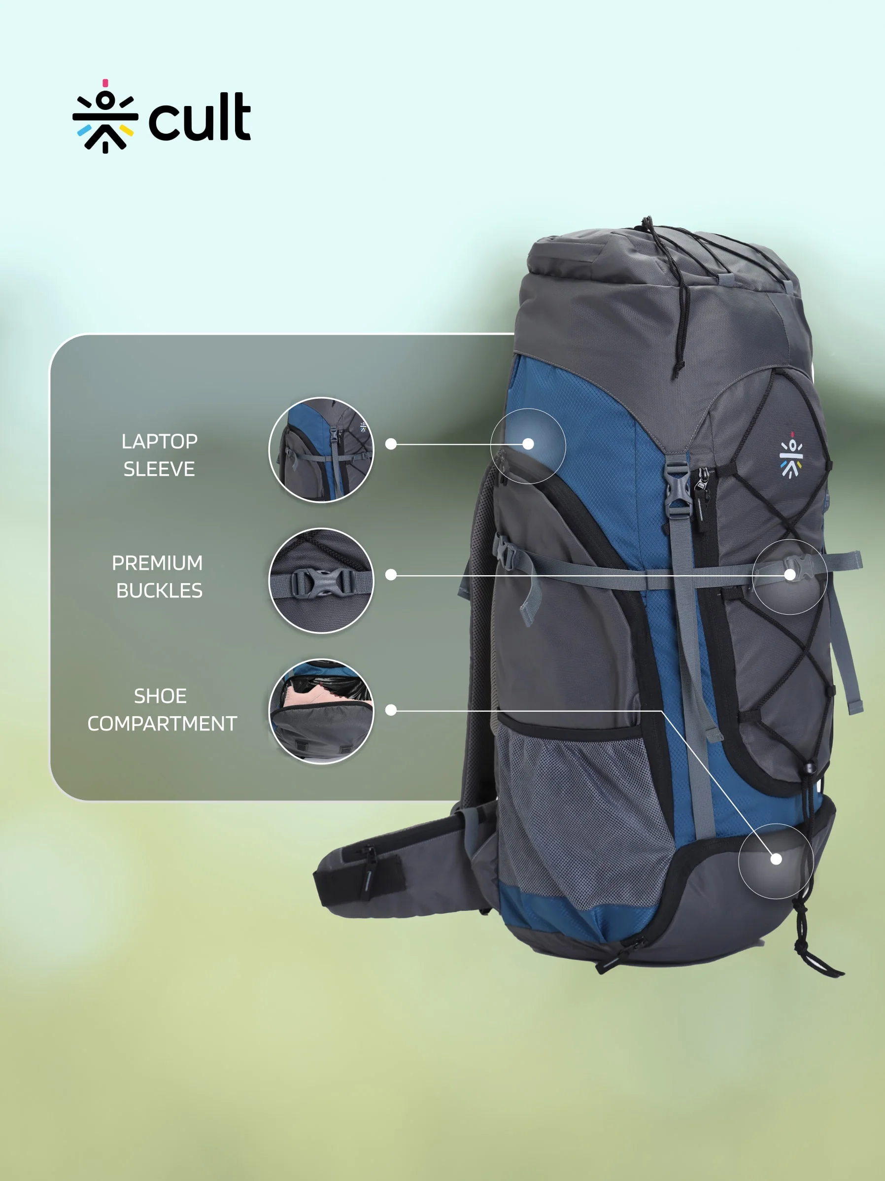 Travel Rucksack 65 L Grey Blue - Image 3