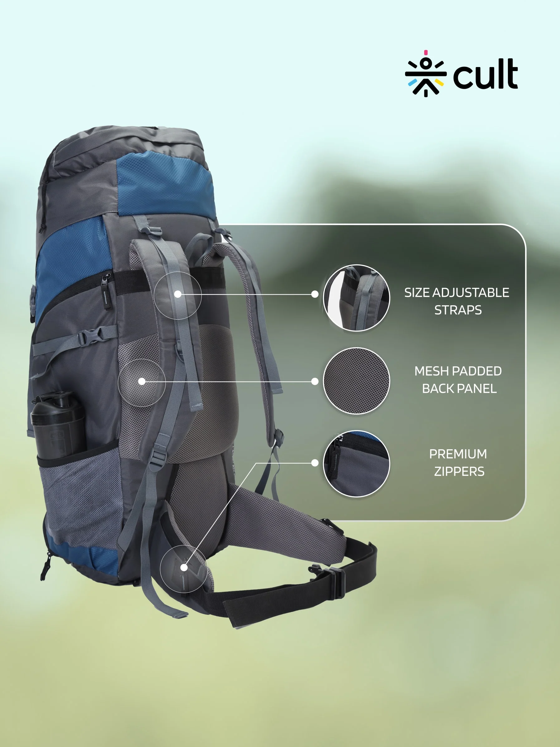 Travel Rucksack 65 L Grey Blue - Image 4