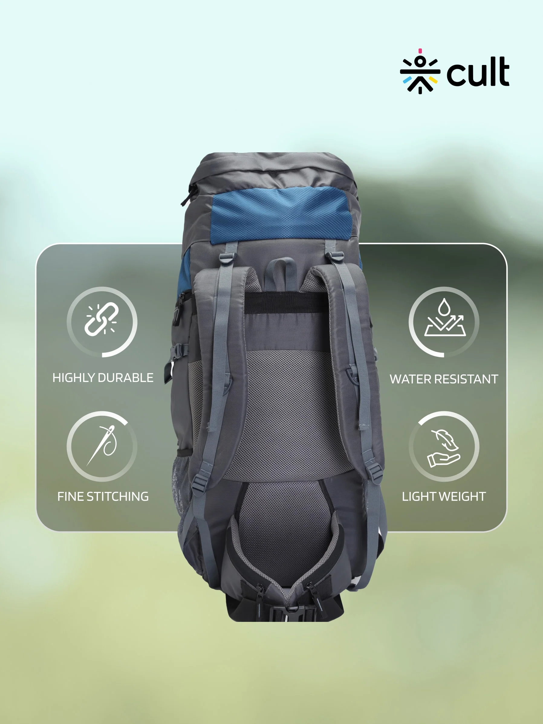 Travel Rucksack 65 L Grey Blue - Image 5