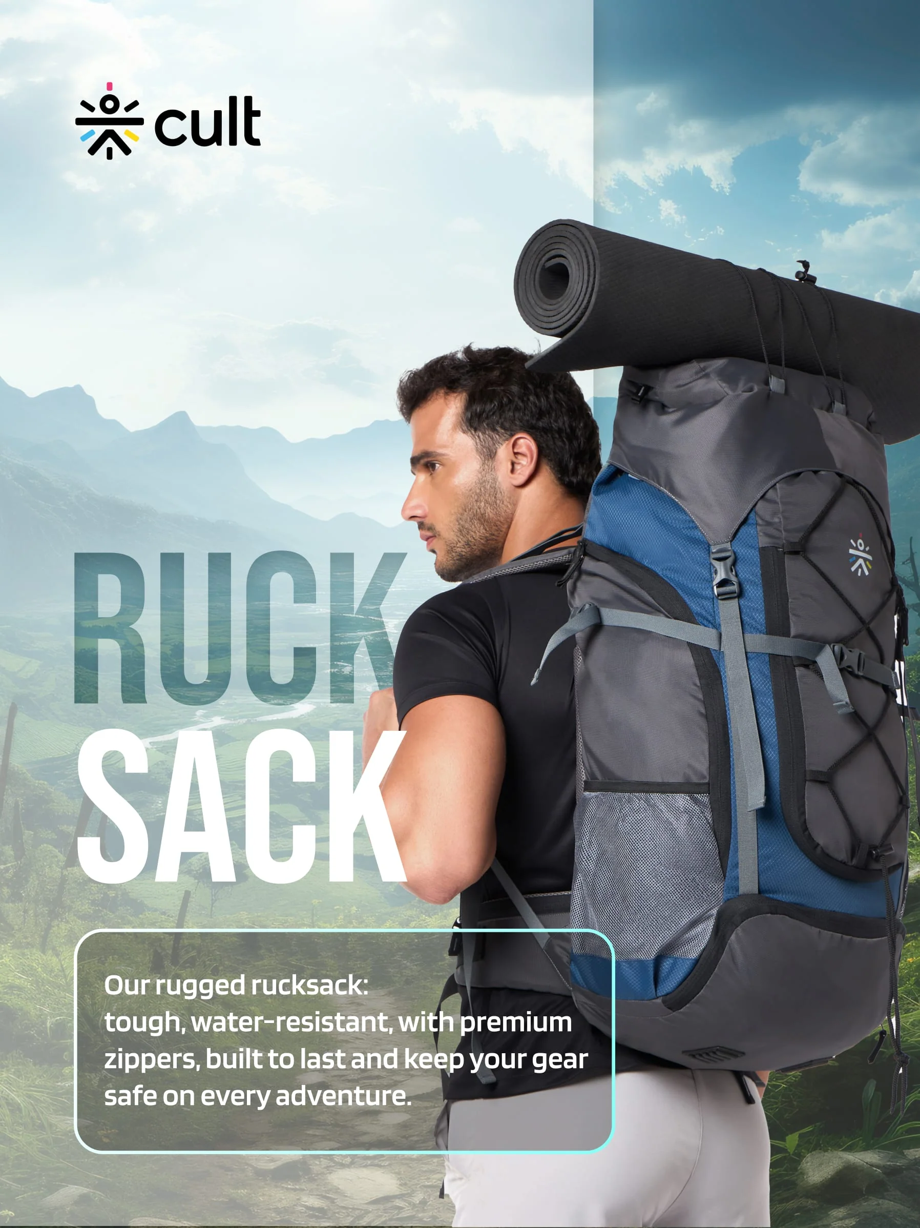 Travel Rucksack 65 L Grey Blue - Image 6