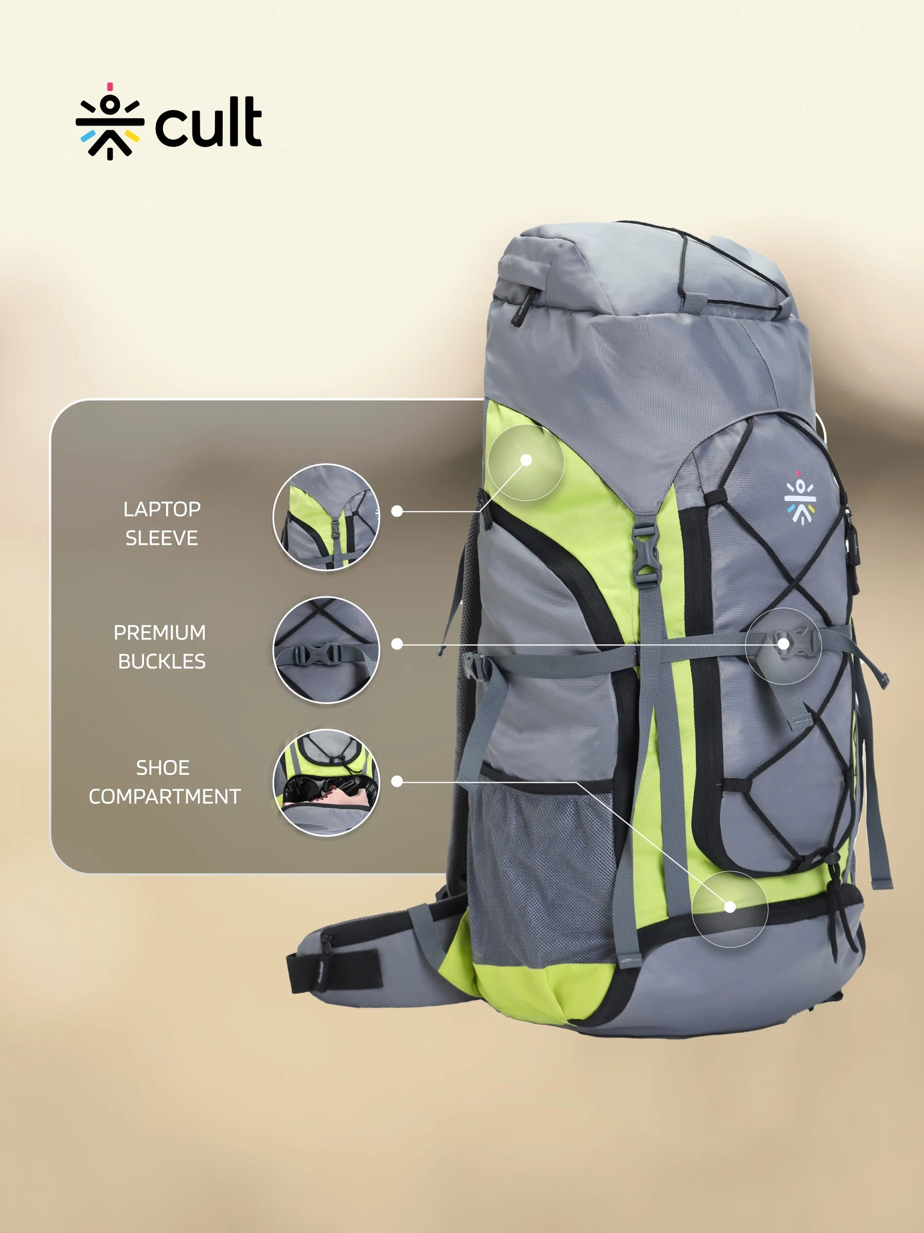 Travel Rucksack 65 L Grey Green - Image 3