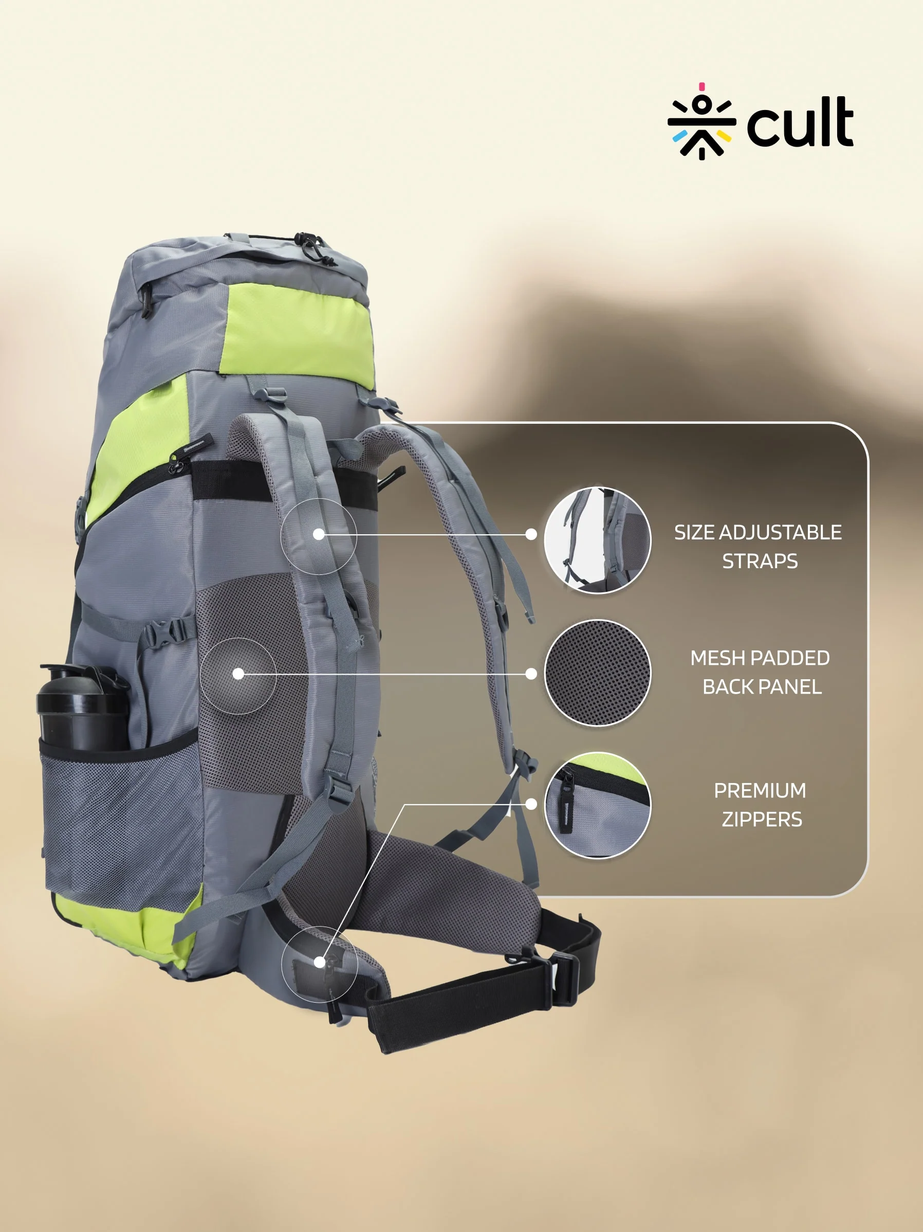 Travel Rucksack 65 L Grey Green - Image 4