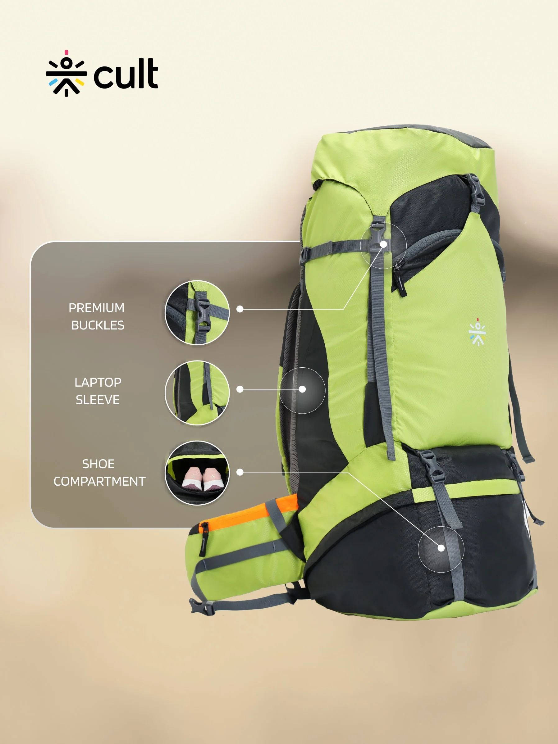 Travel Rucksack 75 L Green - Image 3