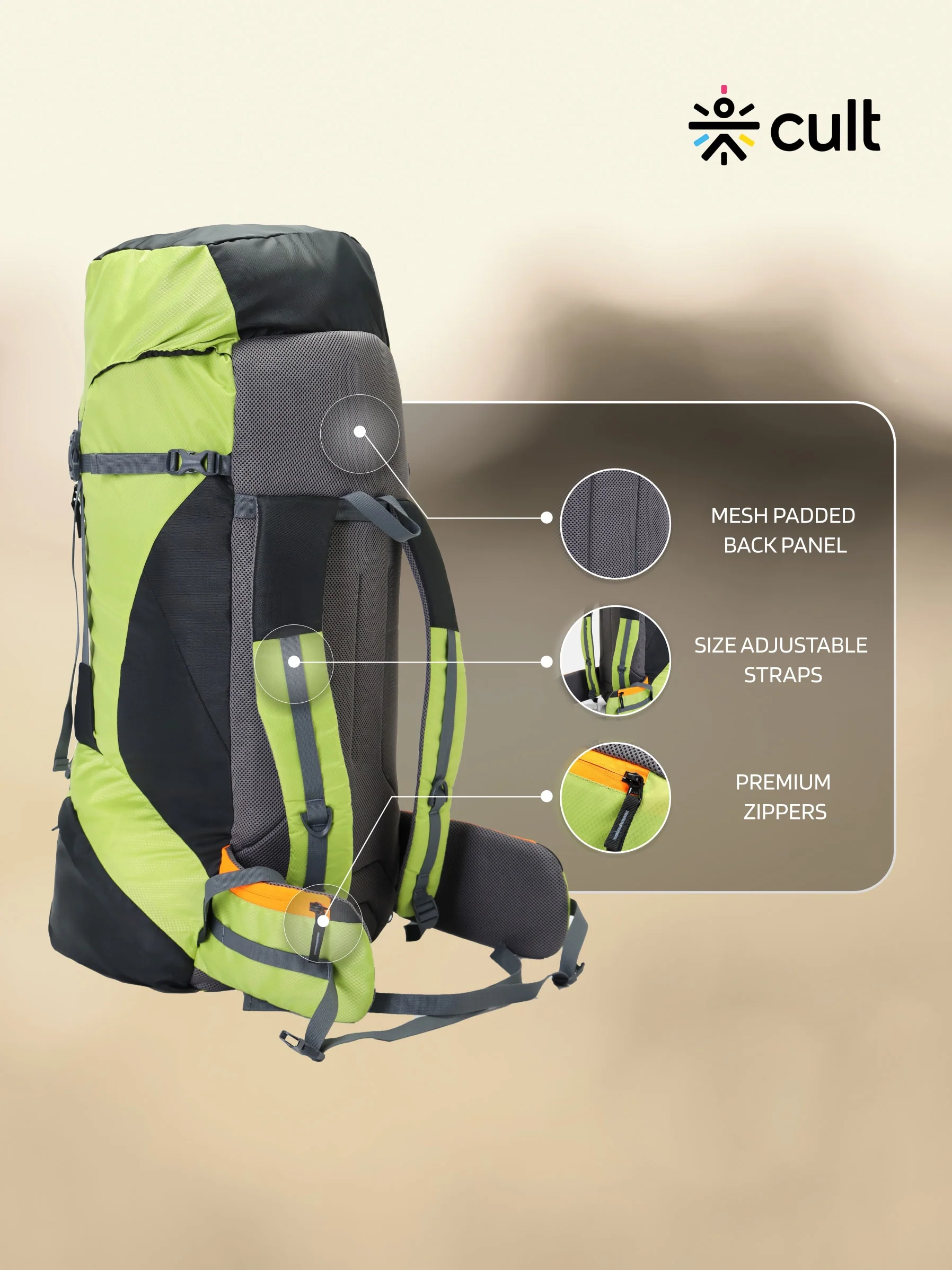 Travel Rucksack 75 L Green - Image 4