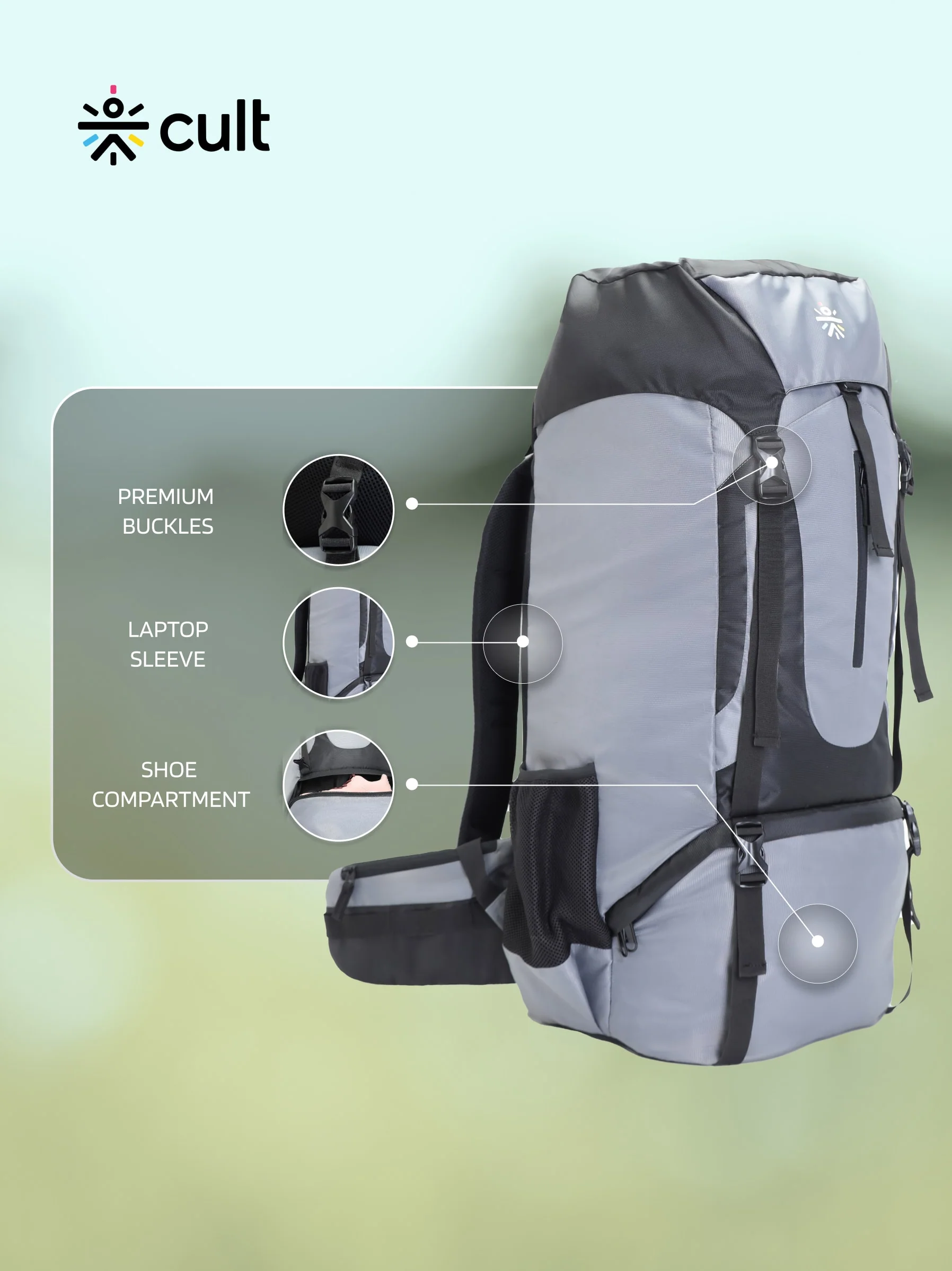 Travel Rucksack 80 L Grey - Image 3