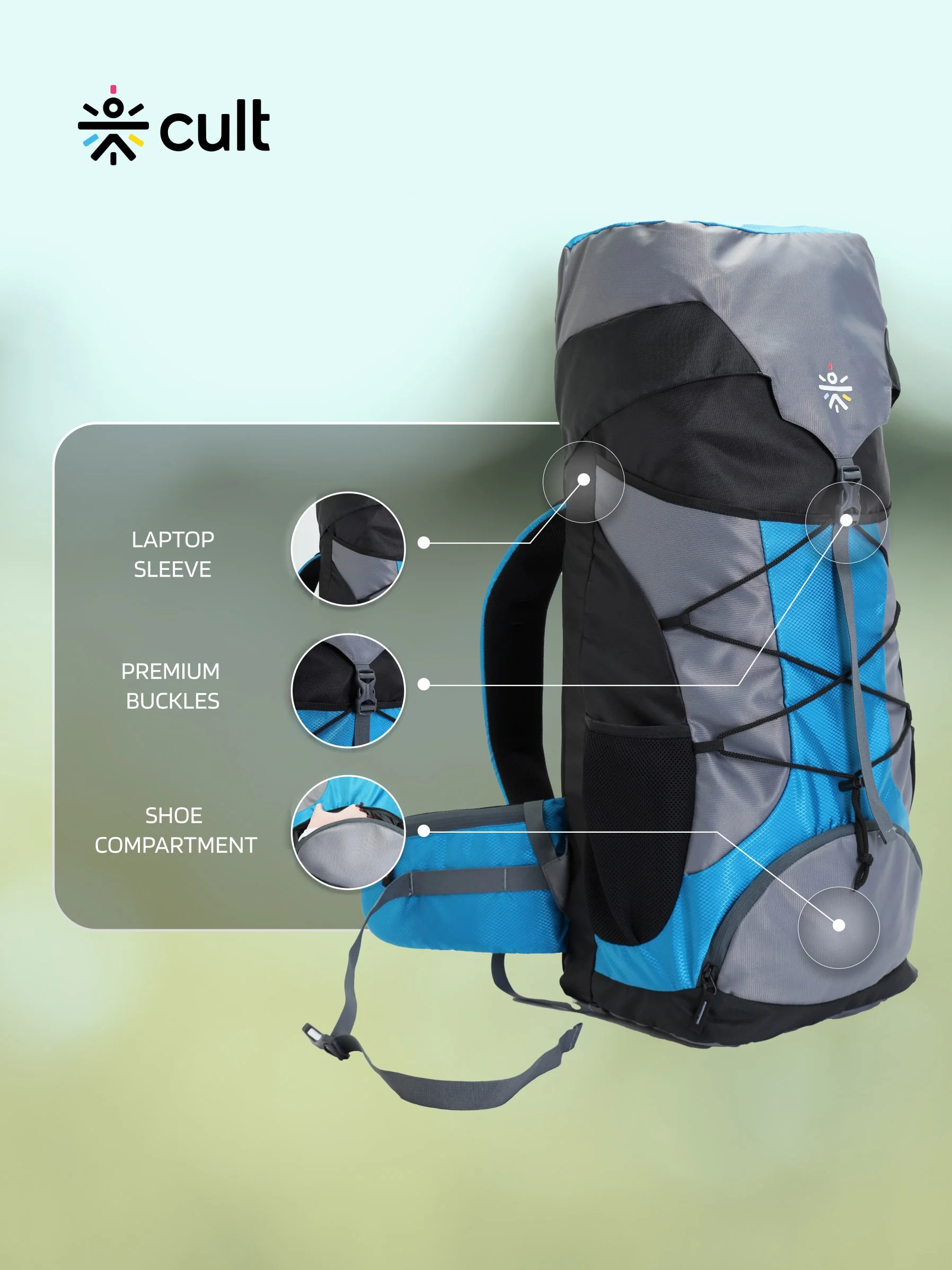 Travel Trekking Rucksack 60 L Blue - Image 3