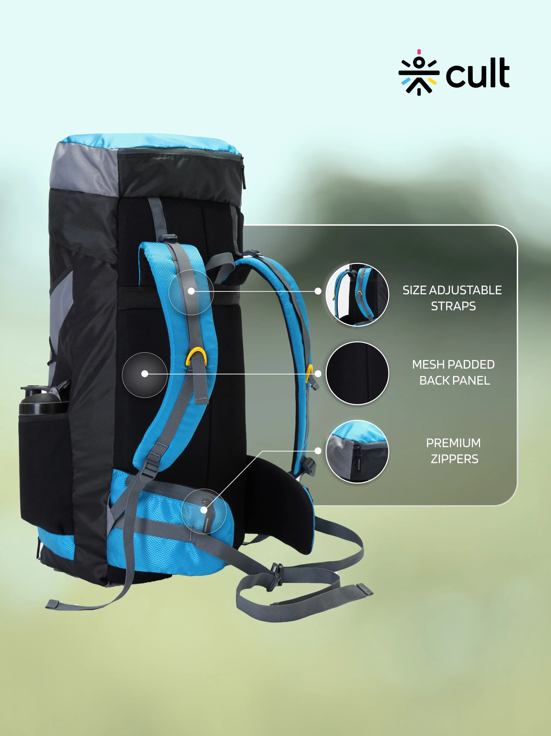 Travel Trekking Rucksack 60 L Blue - Image 4