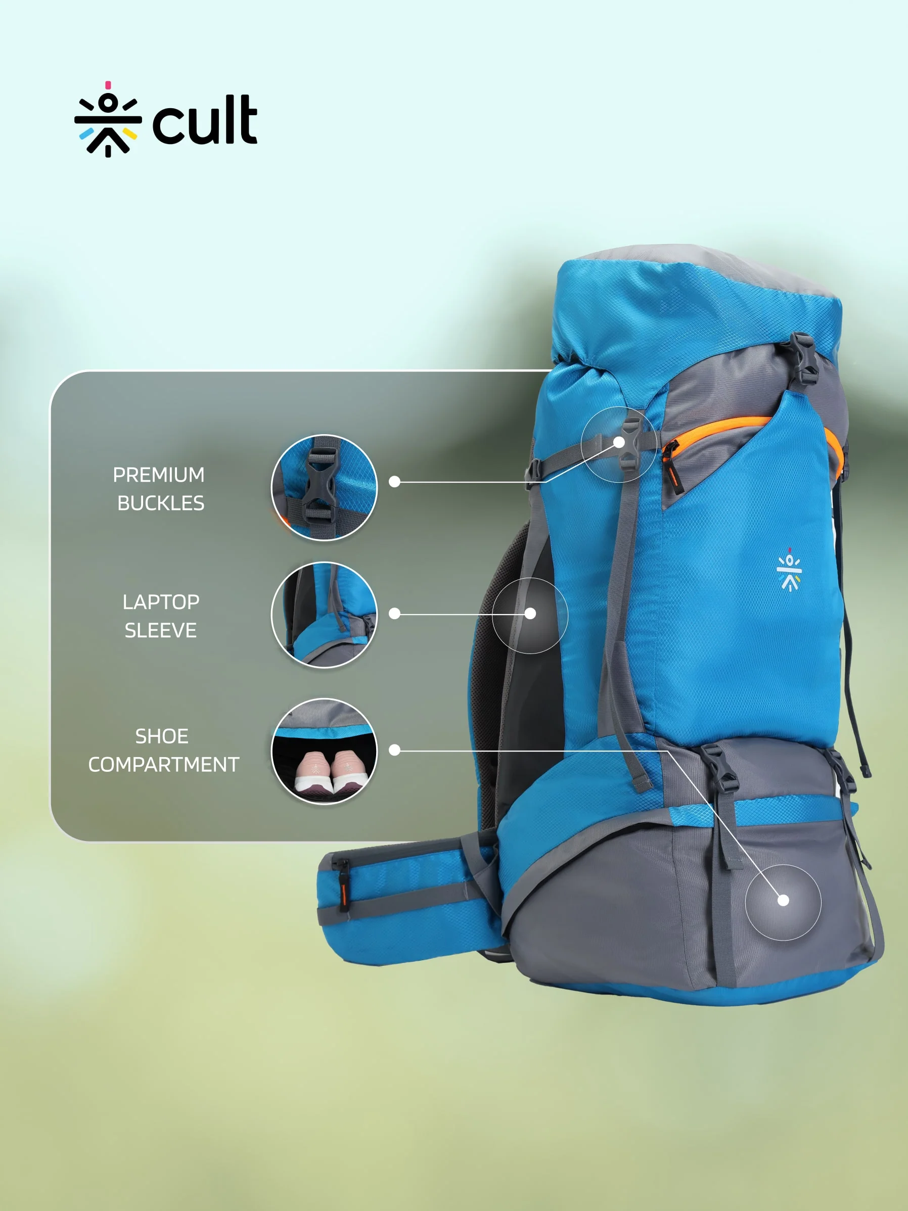 Travel Trekking Rucksack 75 L Blue - Image 3