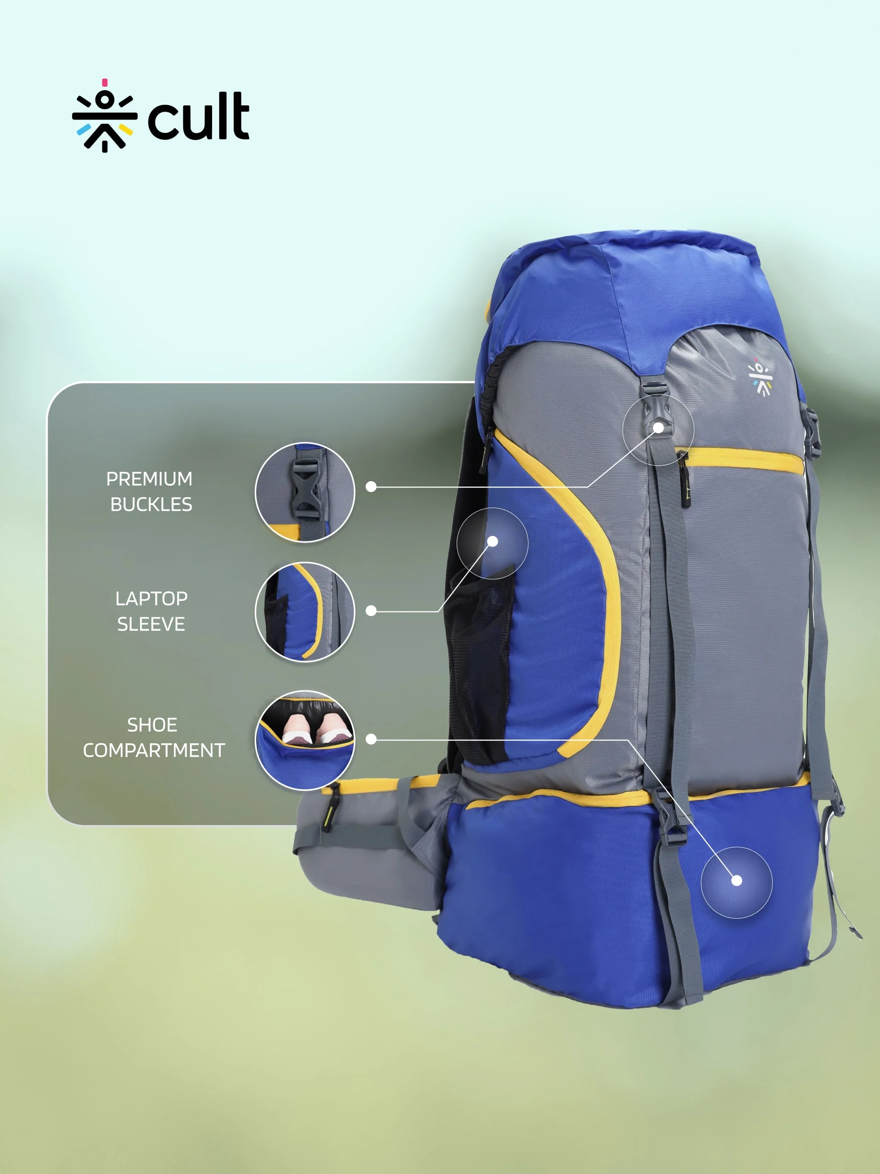 Travel Trekking Rucksack 80 L Blue - Image 3
