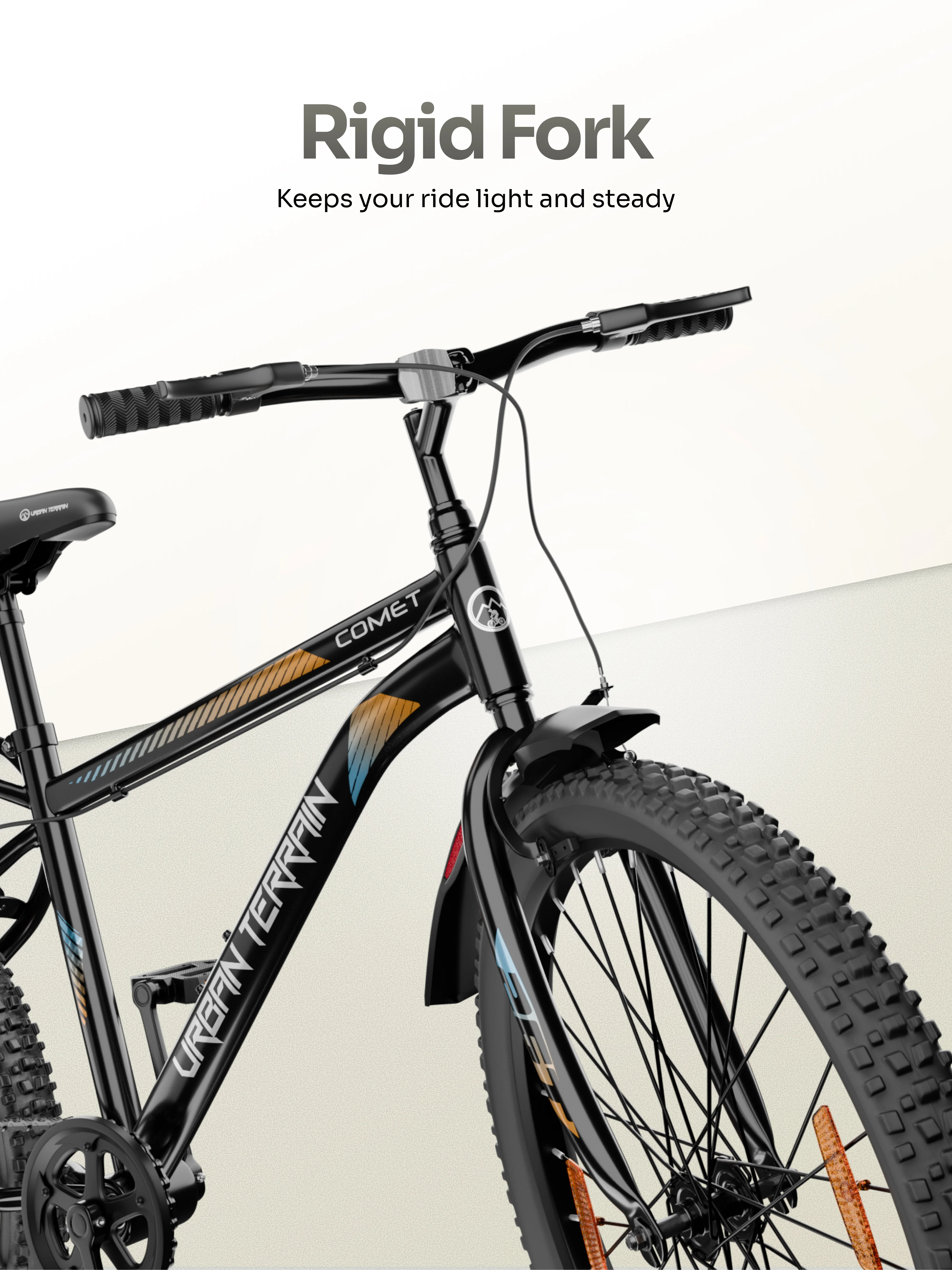 Urban Terrain Comet 26T Single Speed Steel Mountain Bike with Inbuilt Carrier (Black) - Image 4