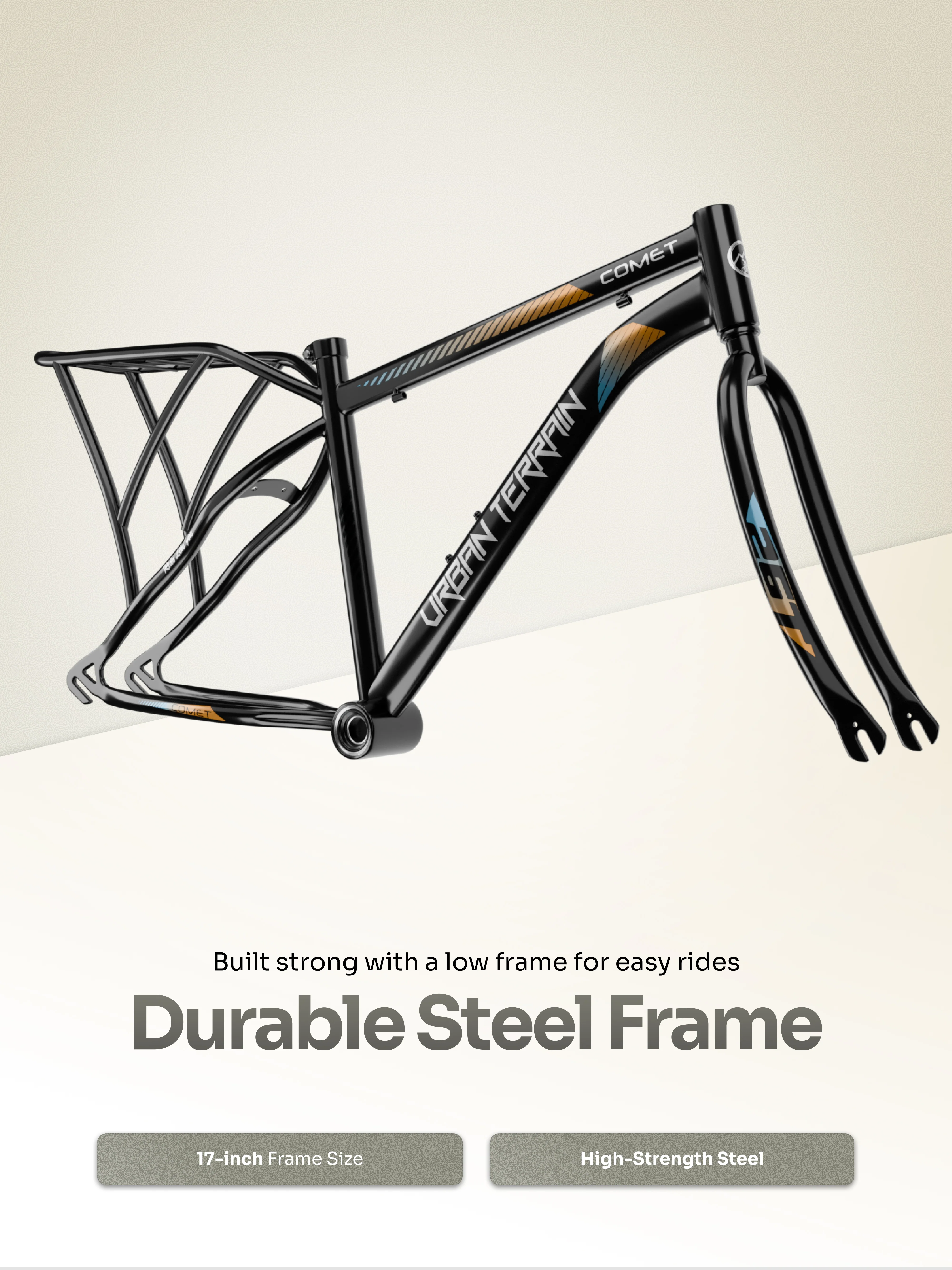 Urban Terrain Comet 26T Single Speed Steel Mountain Bike with Inbuilt Carrier (Black) - Image 5