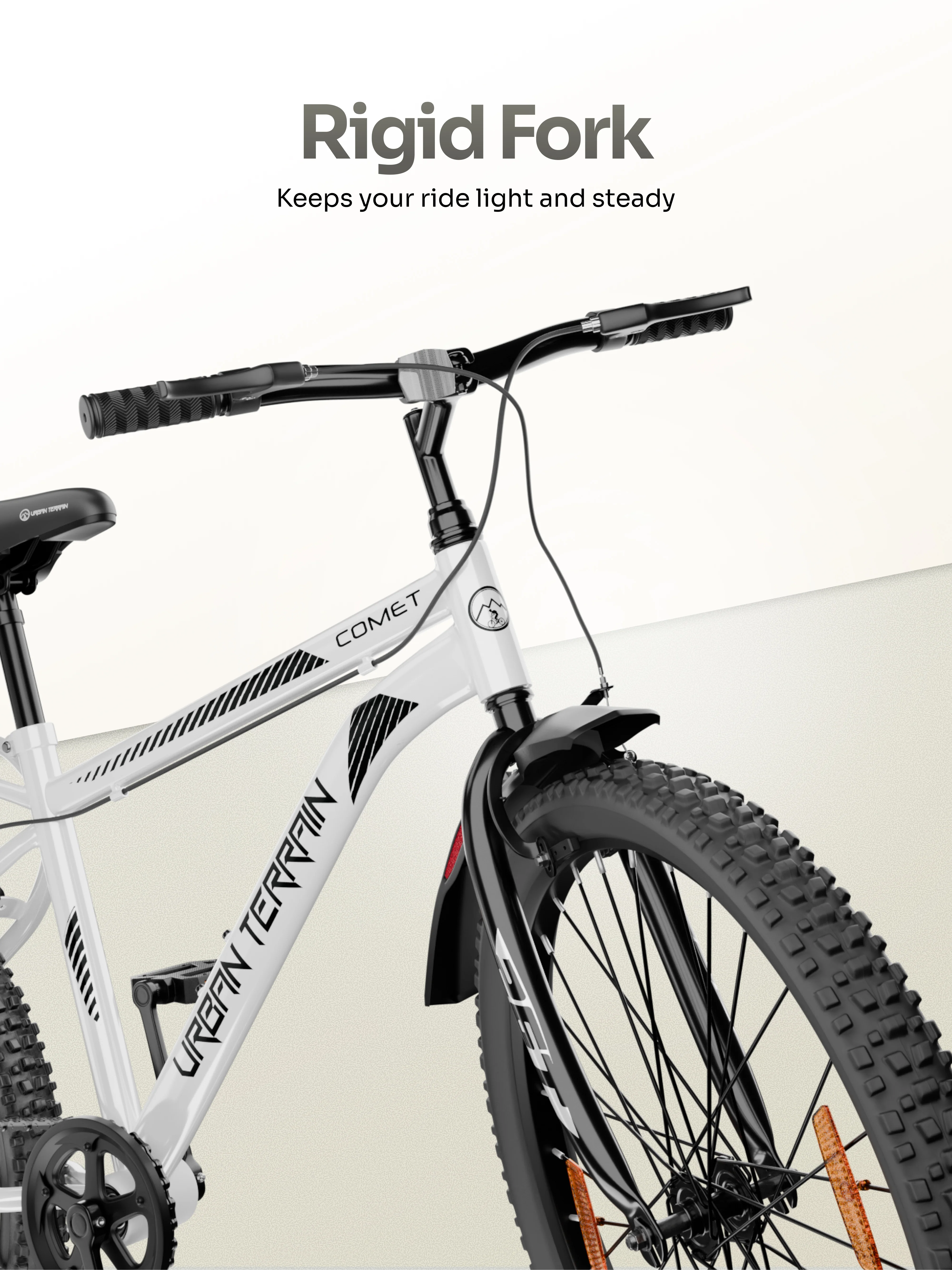 Urban Terrain Comet 26T Single Speed Steel Mountain Bike with Inbuilt Carrier (White) - Image 4