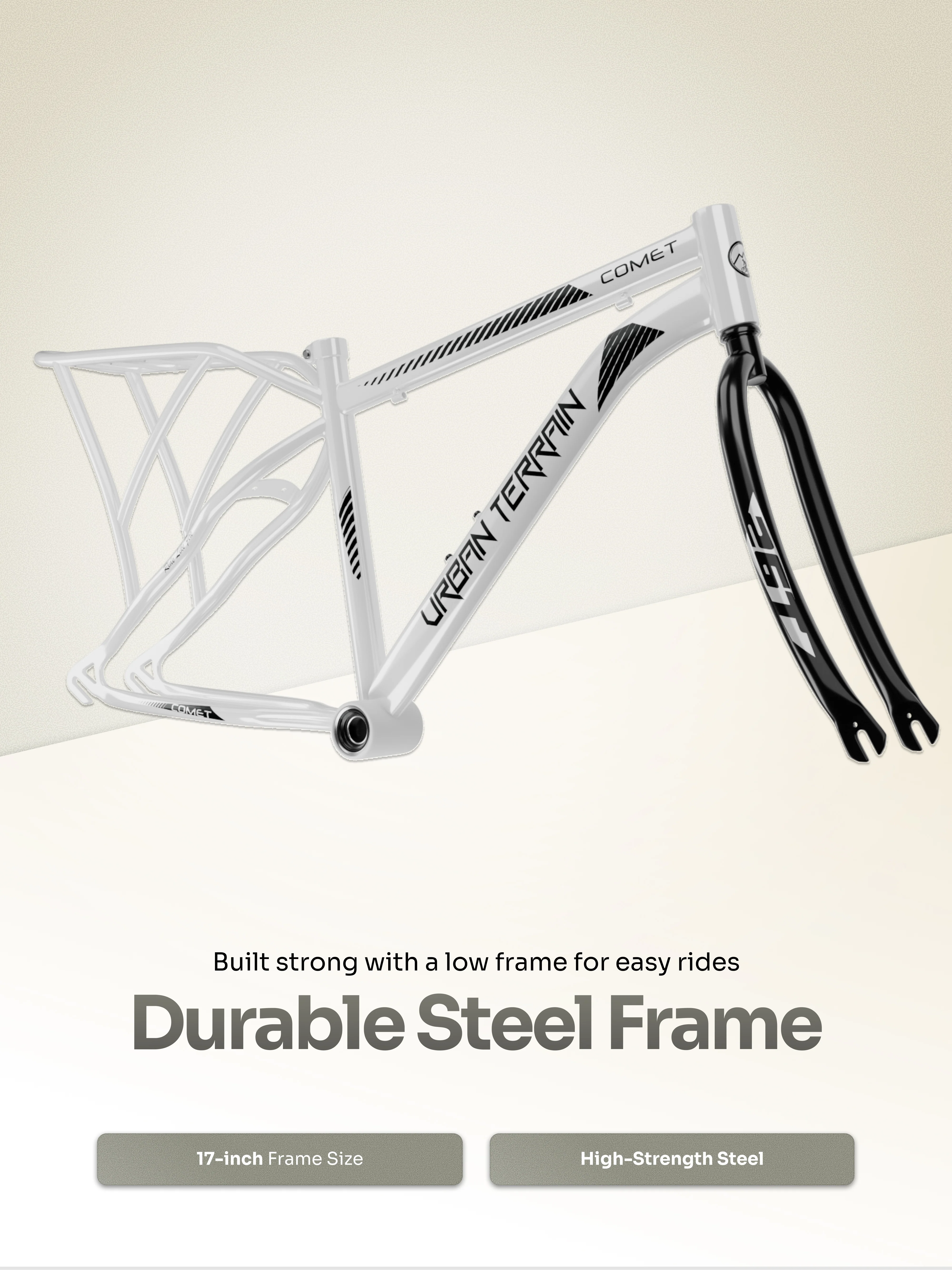 Urban Terrain Comet 26T Single Speed Steel Mountain Bike with Inbuilt Carrier (White) - Image 6