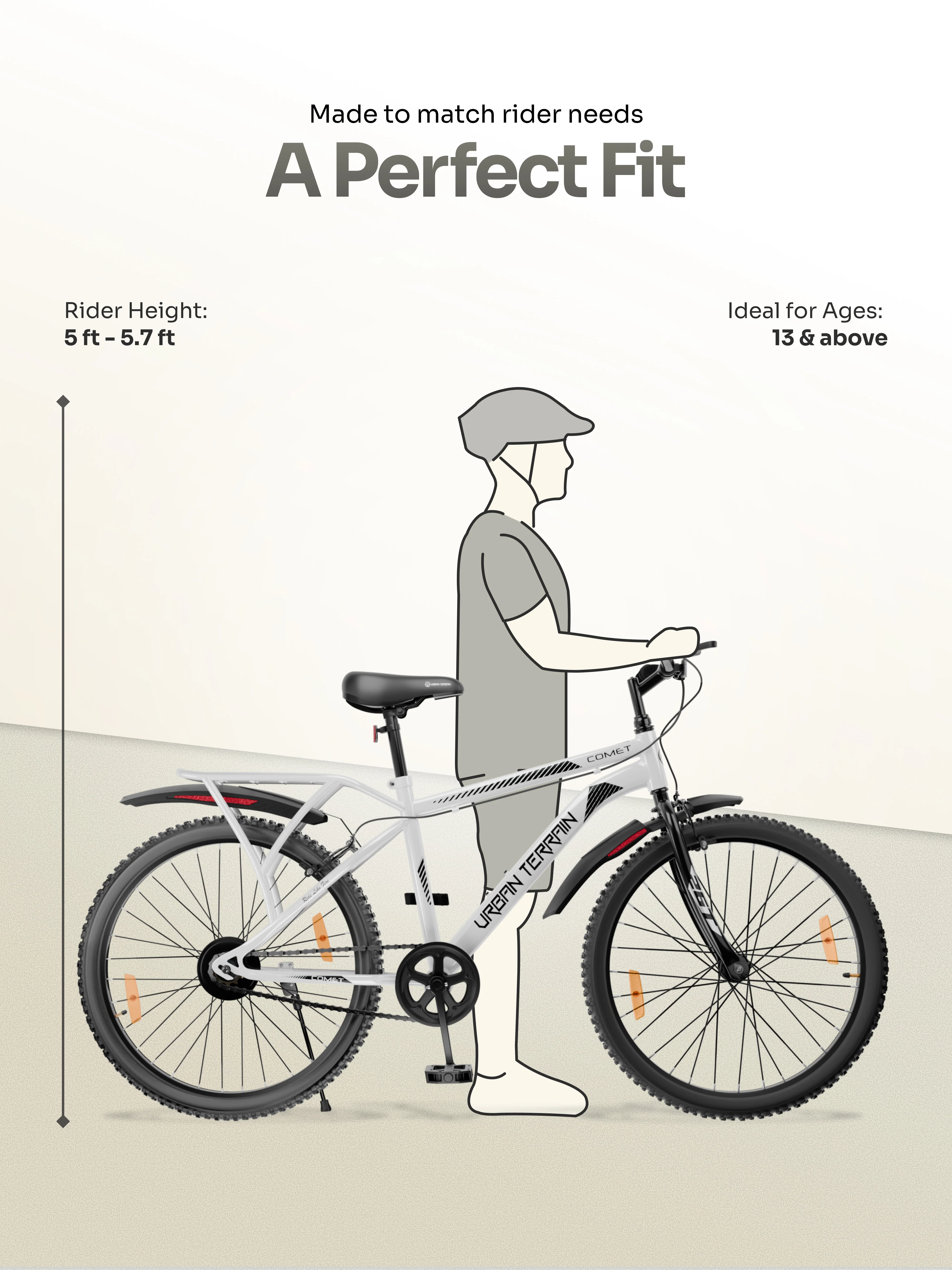 Urban Terrain Comet 26T Single Speed Steel Mountain Bike with Inbuilt Carrier (White) - Image 8